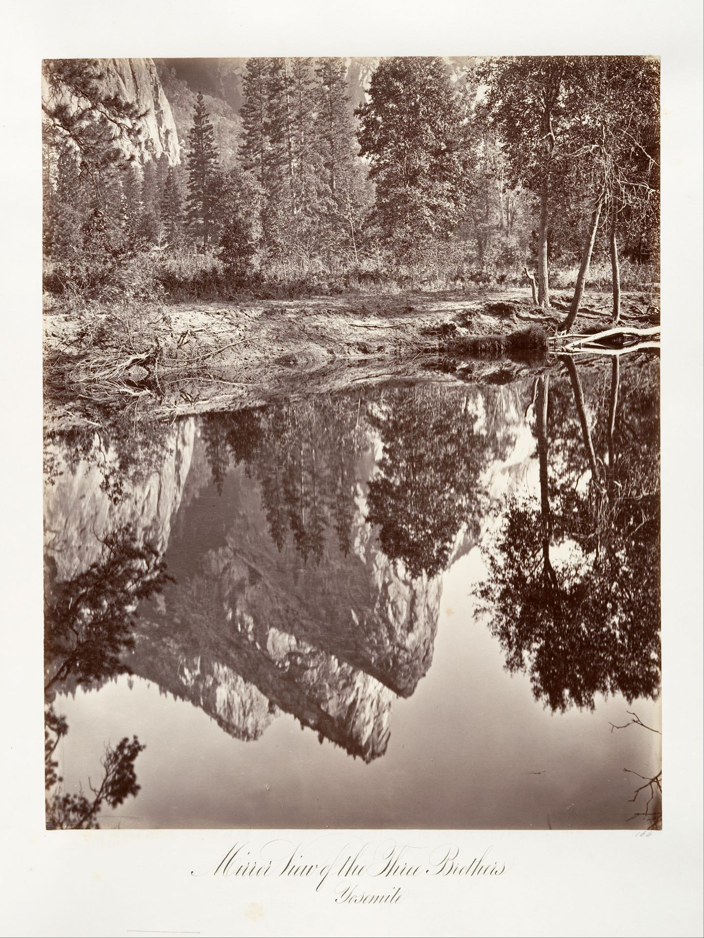 Mirror View of the Three Brothers, Yosemite by Carleton E. Watkins