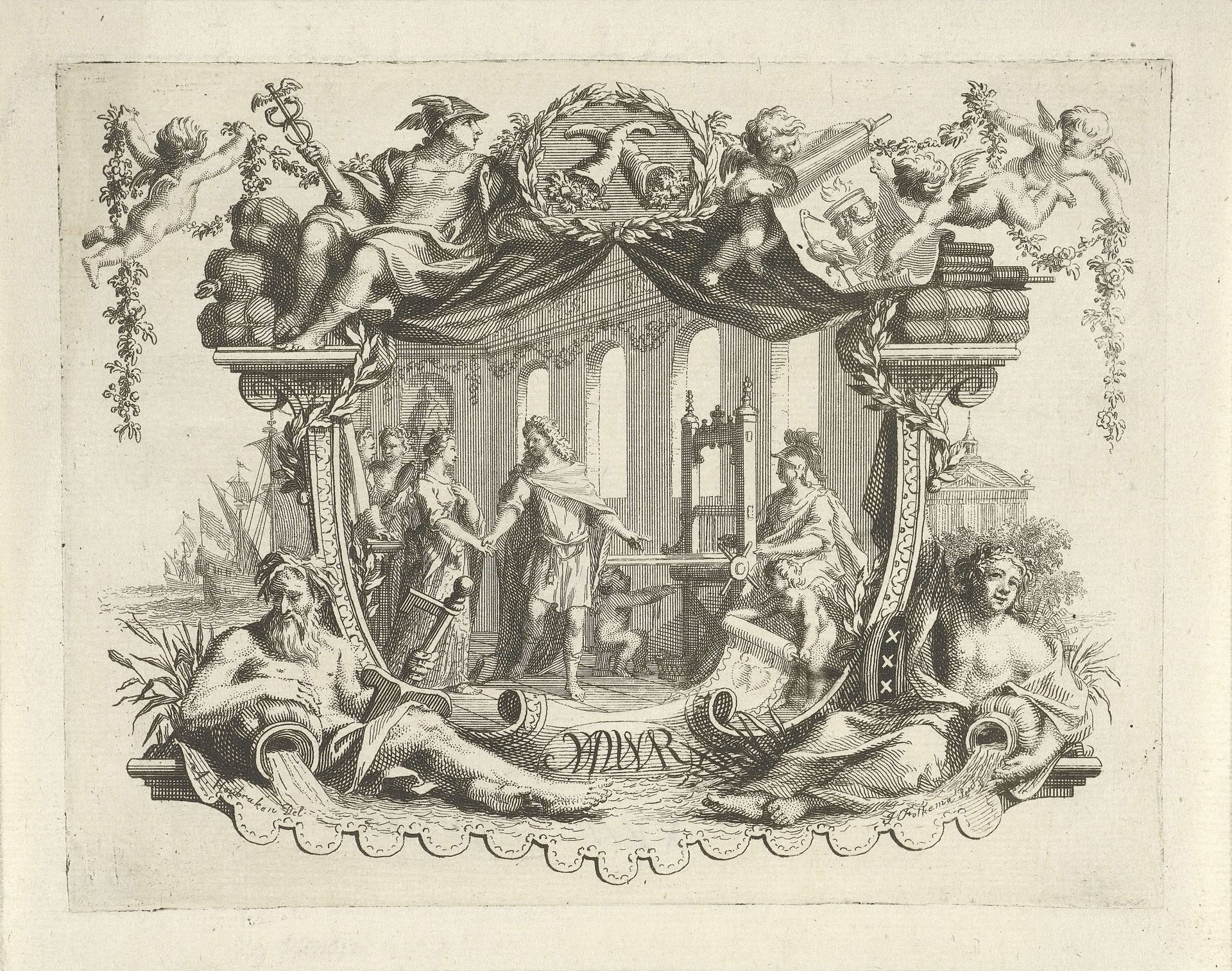 Allegorische voorstelling met weefgetouw by Jacob Folkema
