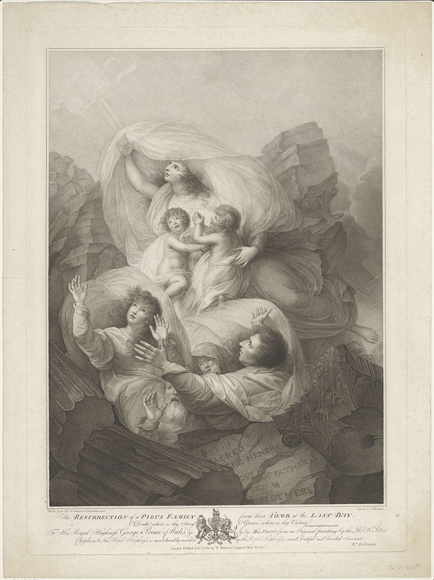 De opstanding van een gelovige familie uit het graf by Francesco Bartolozzi