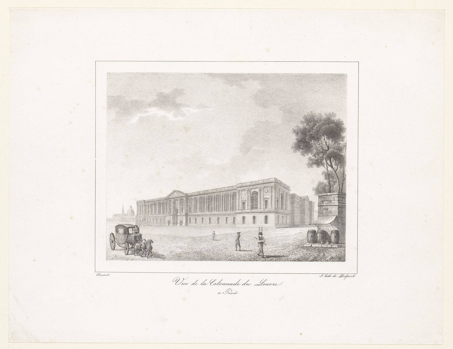 Zicht op de colonnade van het Palais du Louvre in Parijs by Jean-Baptiste Arnout