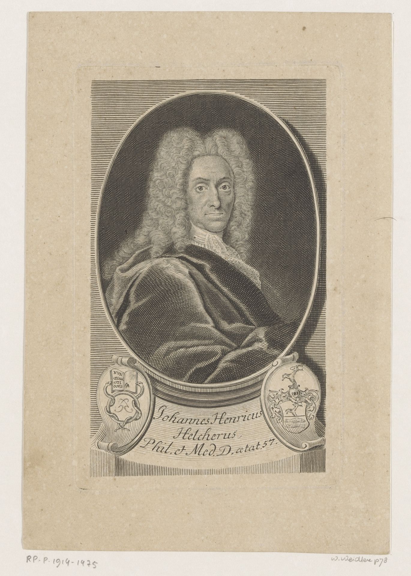 Portret van Johann Heinrich Helcher by Martin Bernigeroth