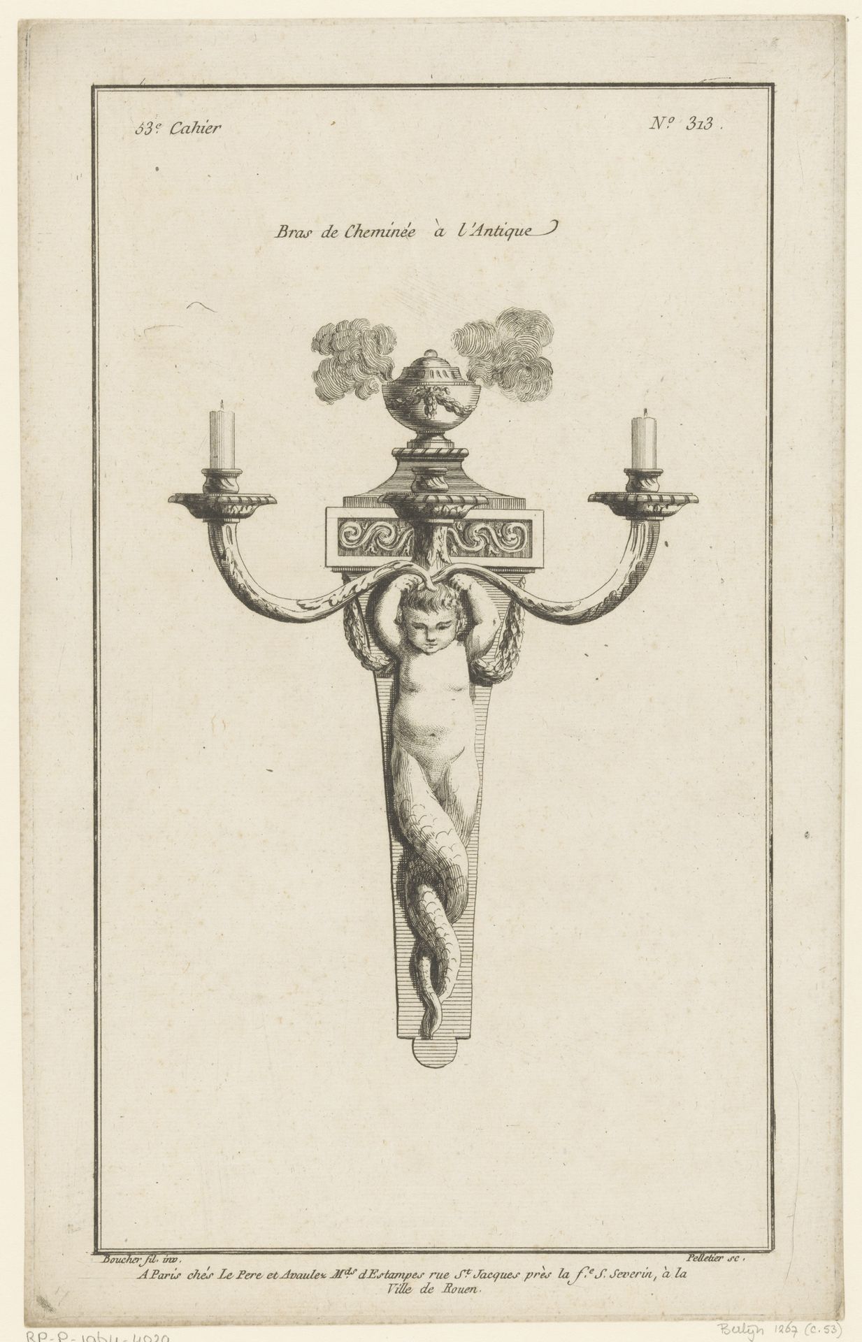 Kandelaar met putto en rookvat by Jean Pelletier