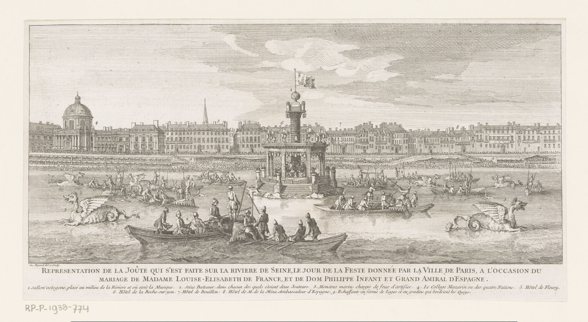 Gezicht op feestelijkheden op de Seine by Jacques Rigaud
