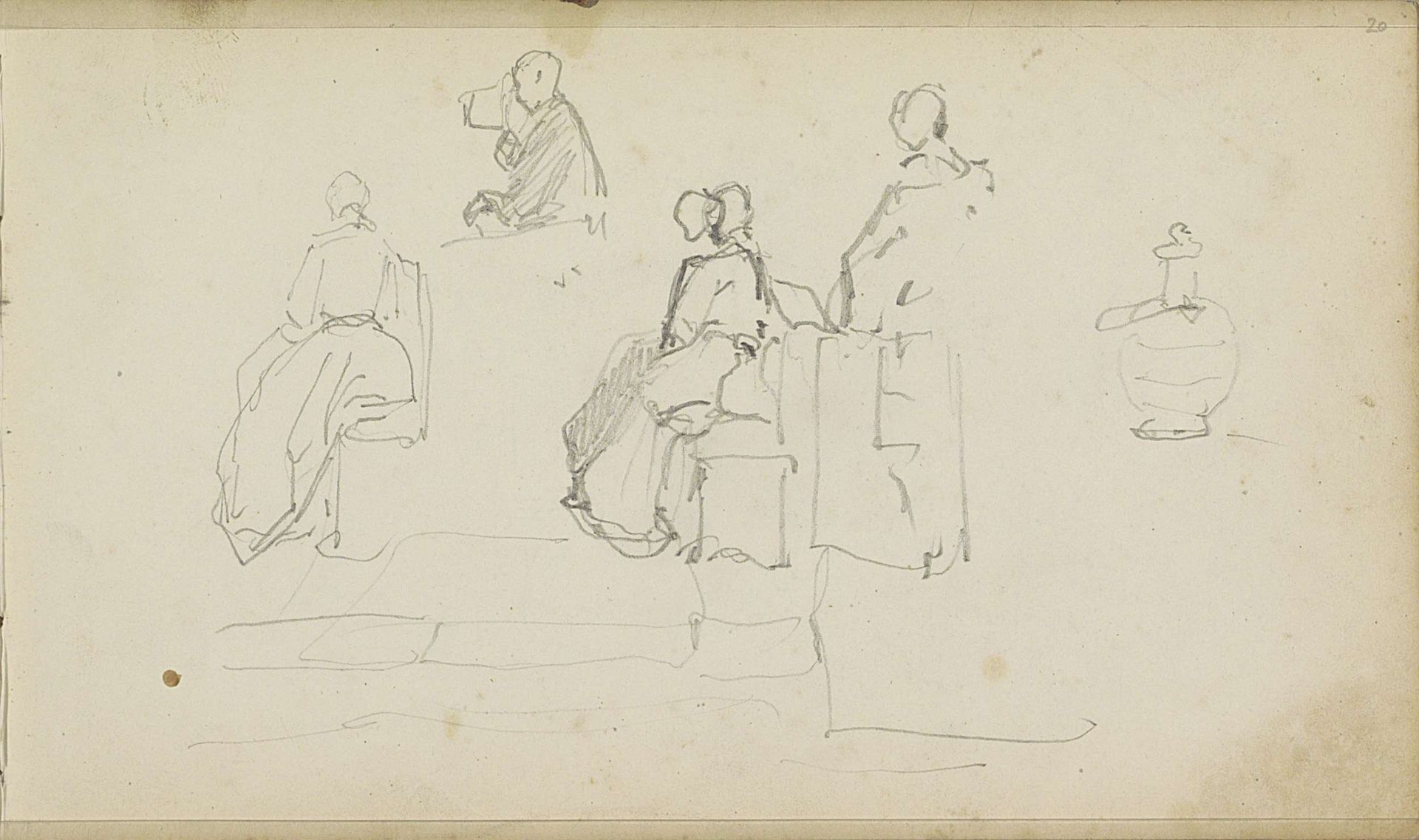 Mannen en vrouwen zittend op kerkbanken by Johannes Bosboom