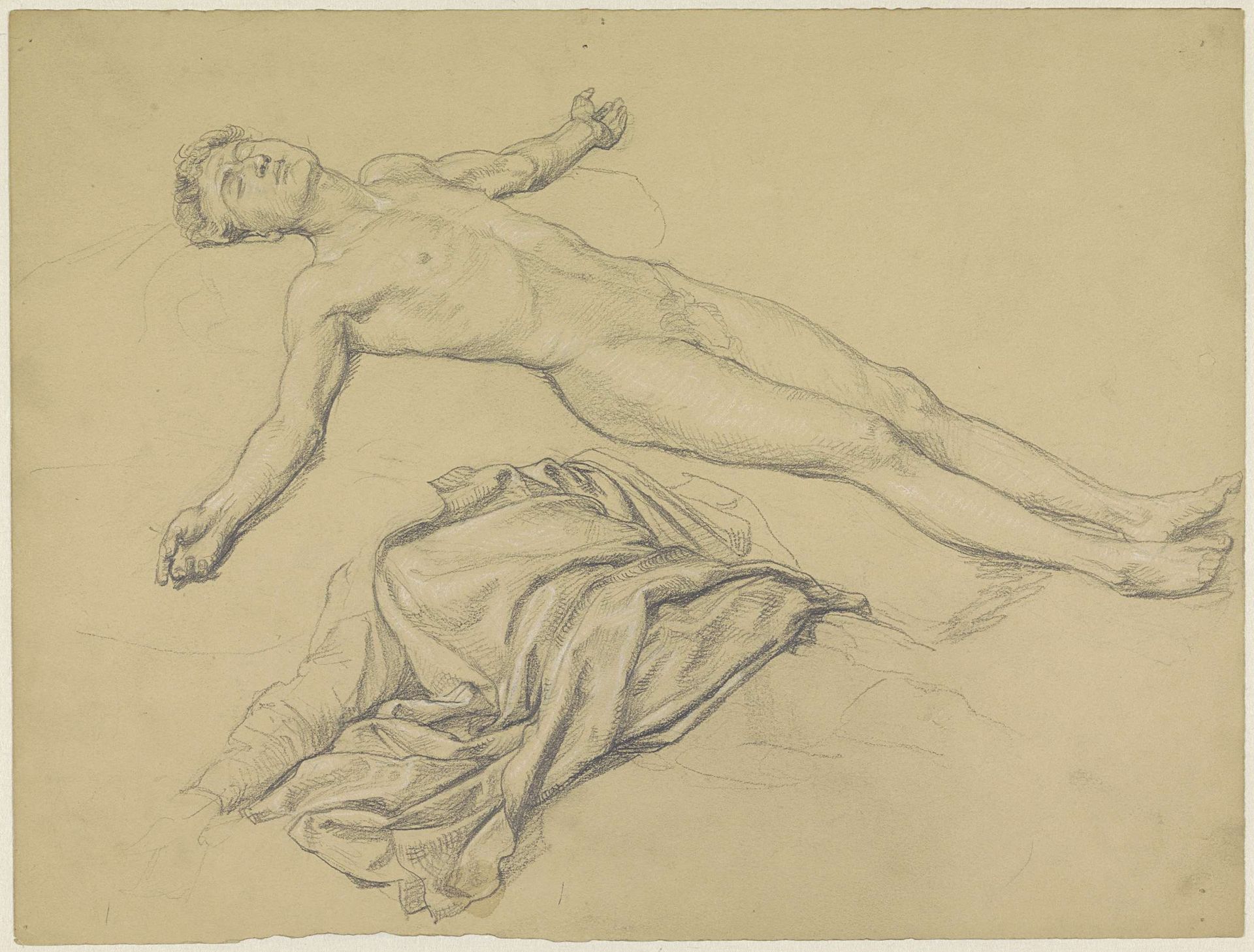 Studie van een liggende naakte man en draperie by Theodor Grosse