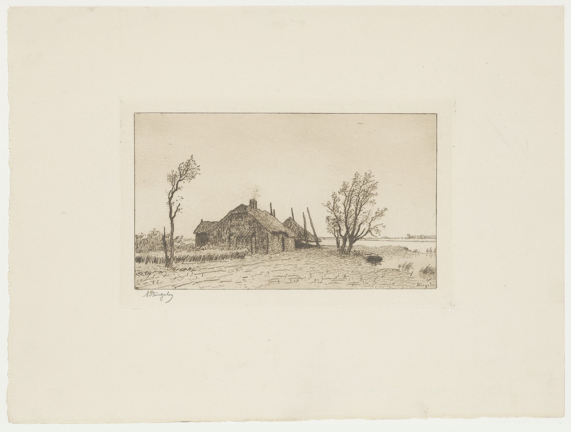 Landschap met boerderij met hooiberg by Alphonse Stengelin