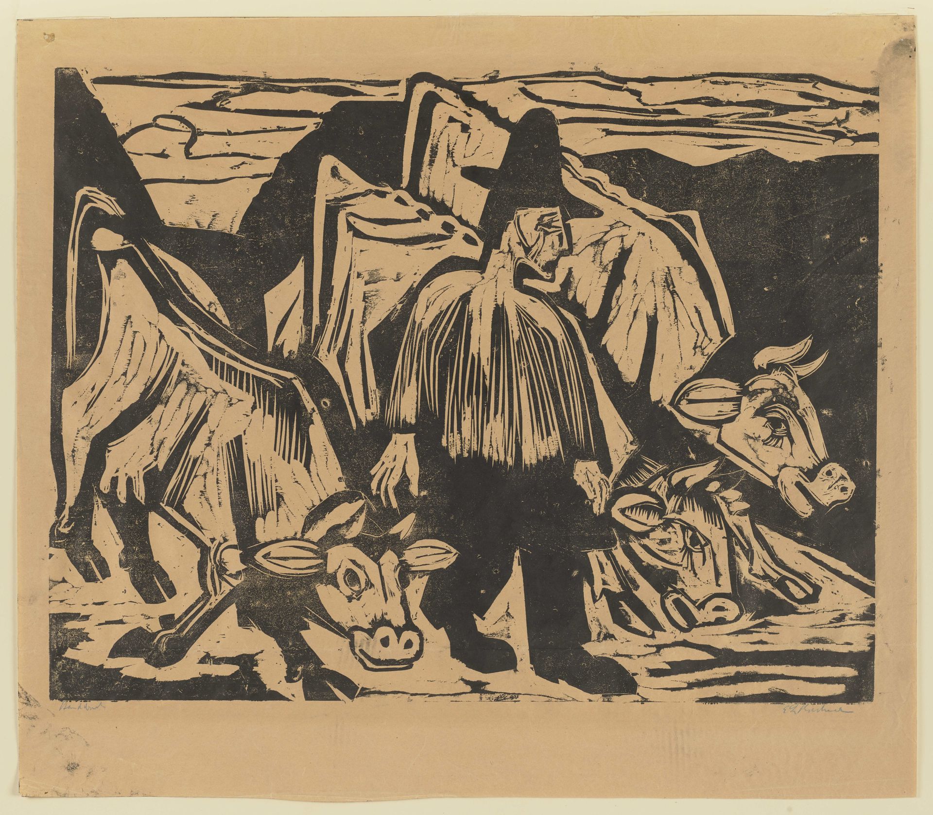 Bauer mit drei Kühen by Ernst Ludwig Kirchner