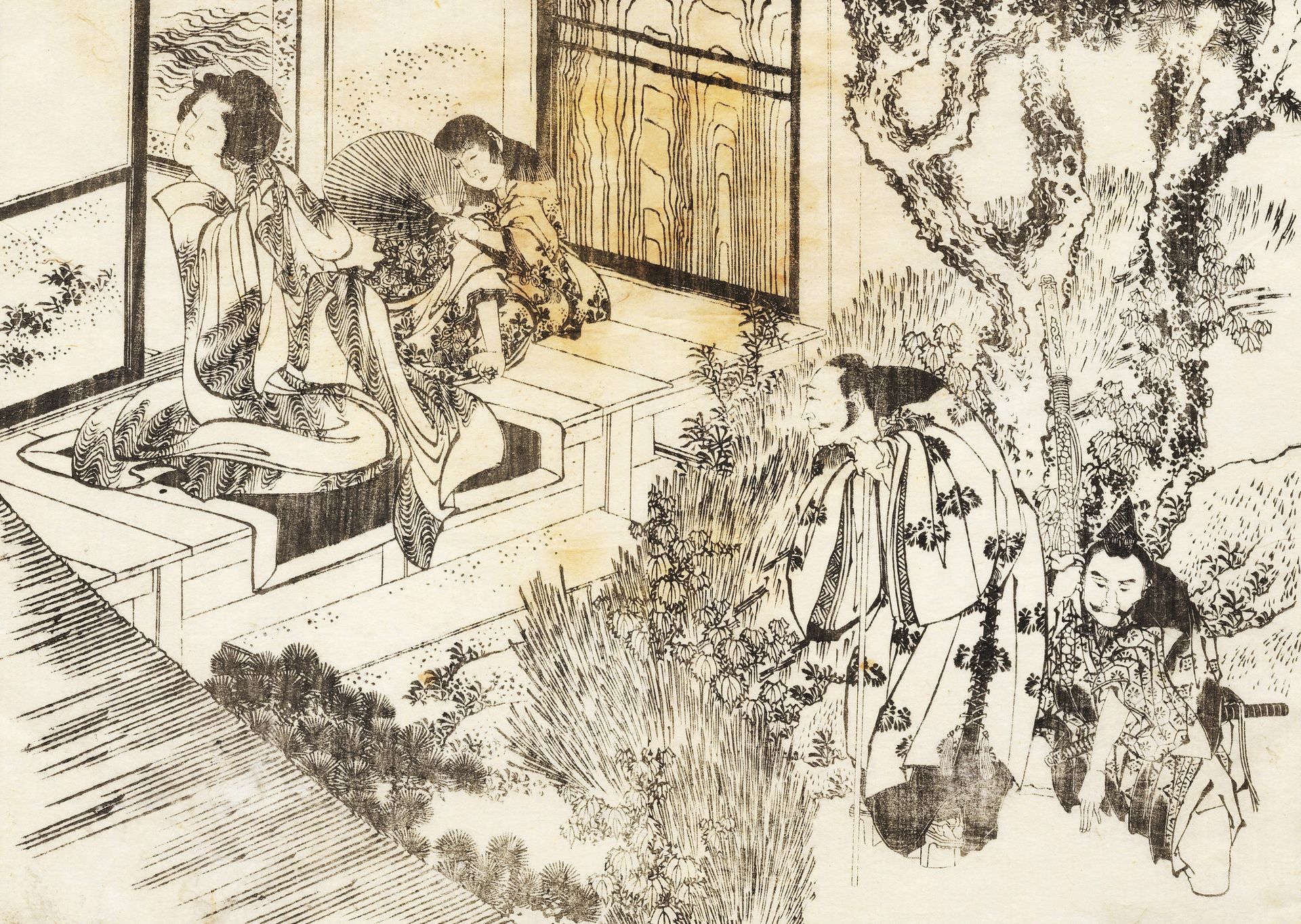 A man is watching a beautiful woman by Katsushika Hokusai