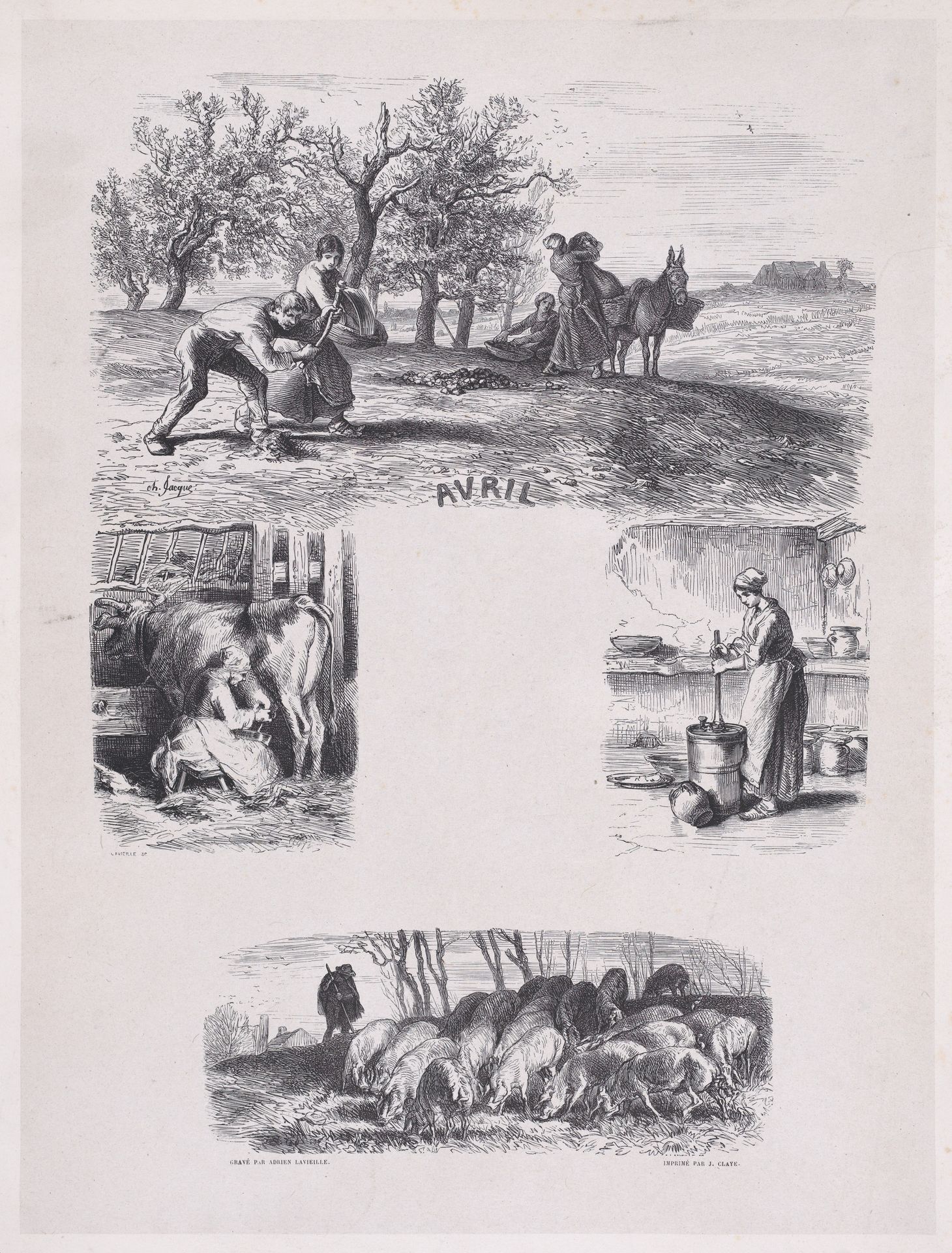 April, from  "Album of Rustic Subjects" by Charles Jacque