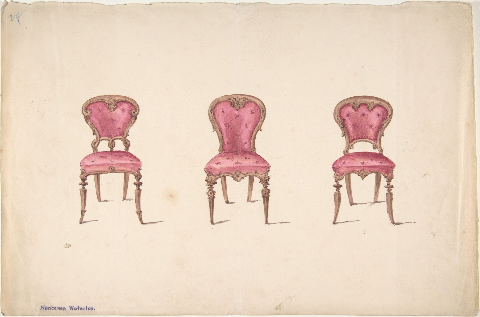 Design for Three Chairs with Red Upholstery by Anonymous