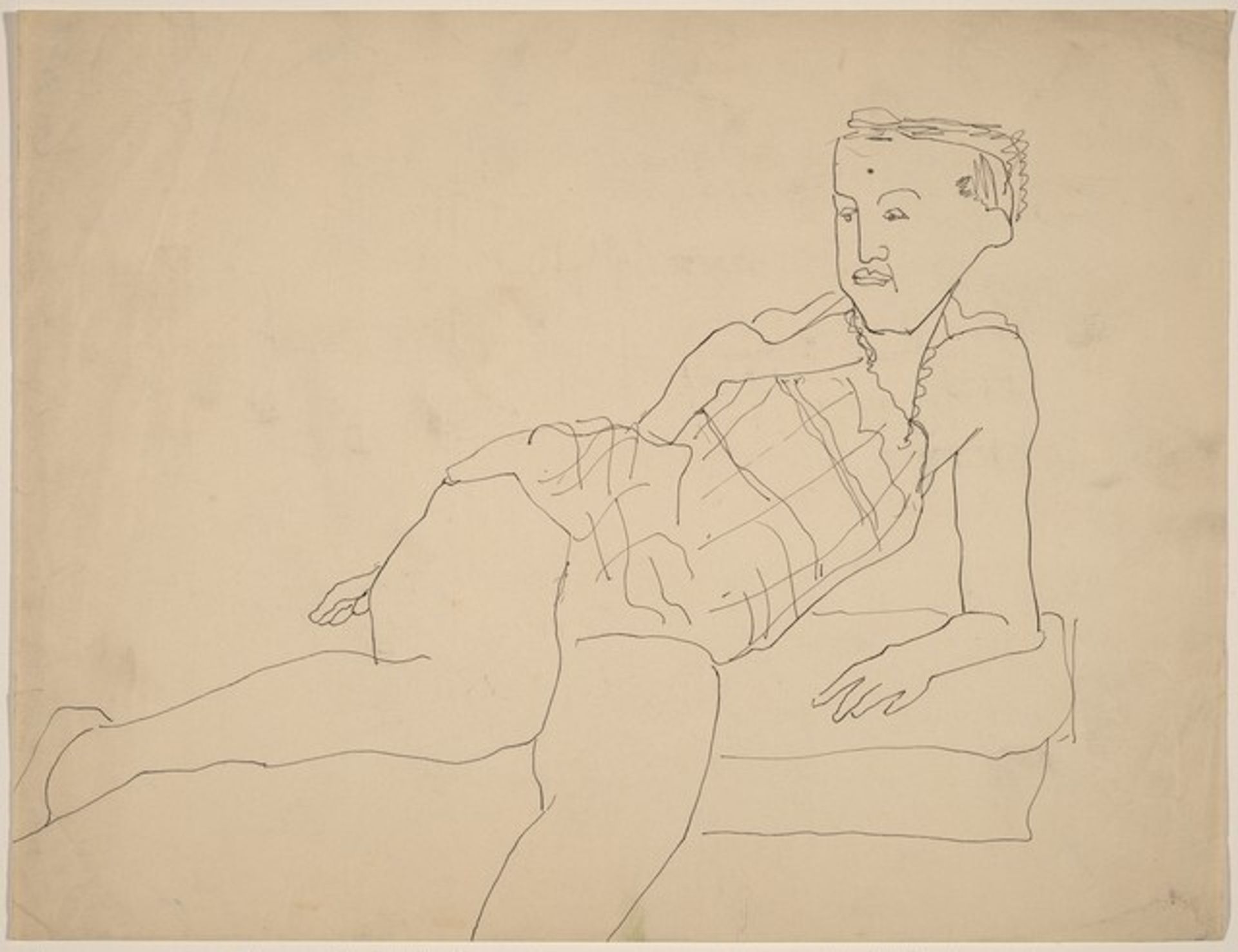 Woman in Checked Sun-Suit, Propped on Elbow by Mark Rothko