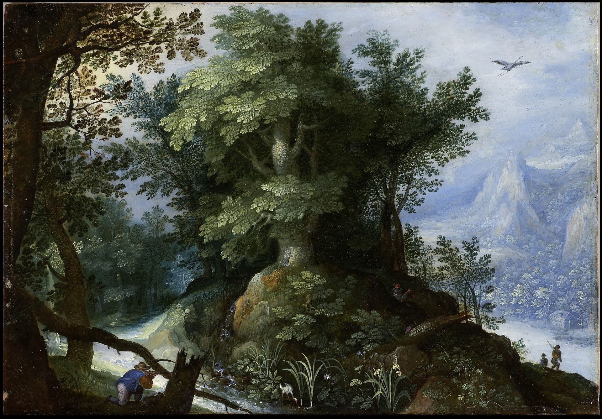 Forest Scene with Hunters by Gillis van Coninxloo