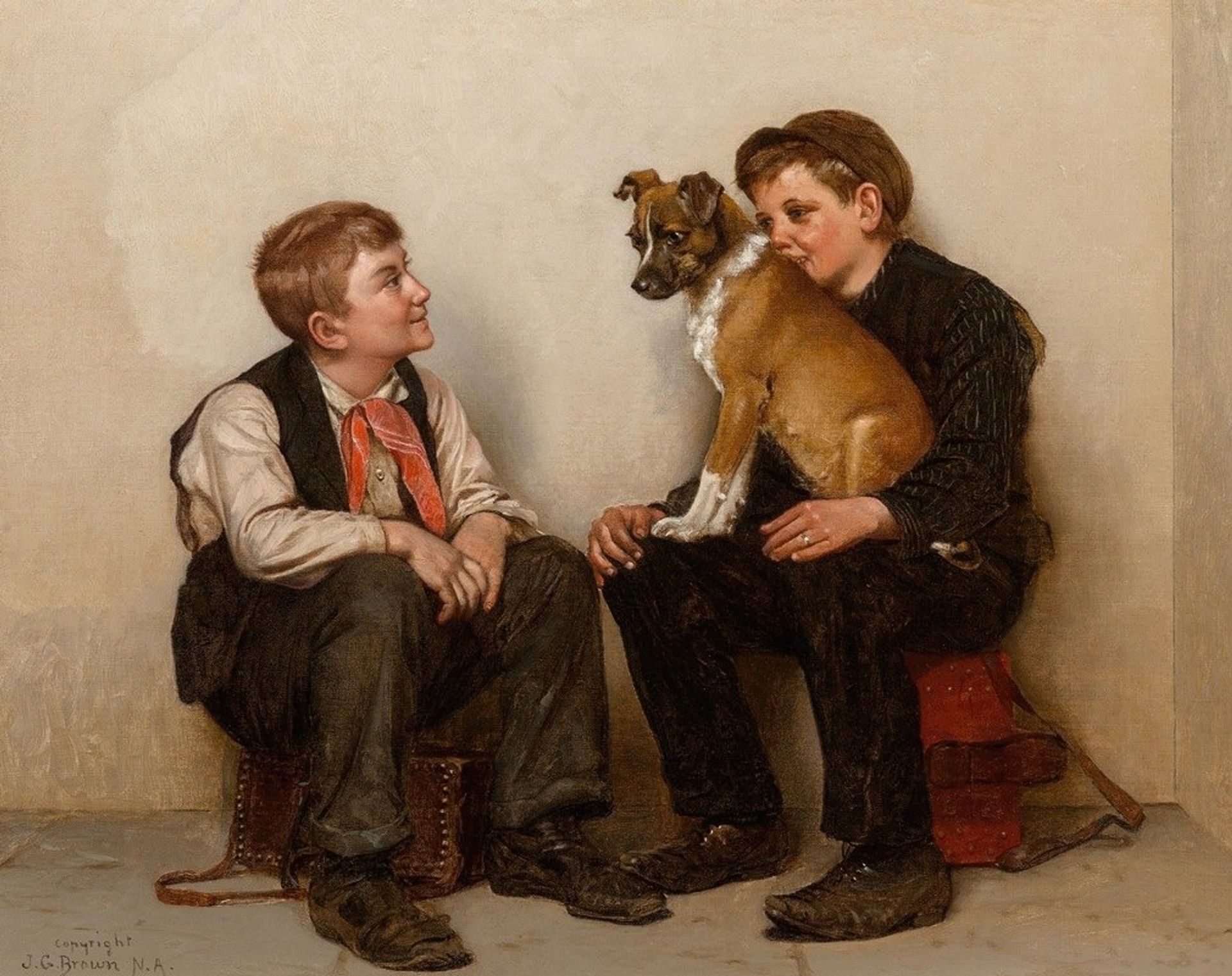 Two Shoeshine Boys with a Dog by John George Brown