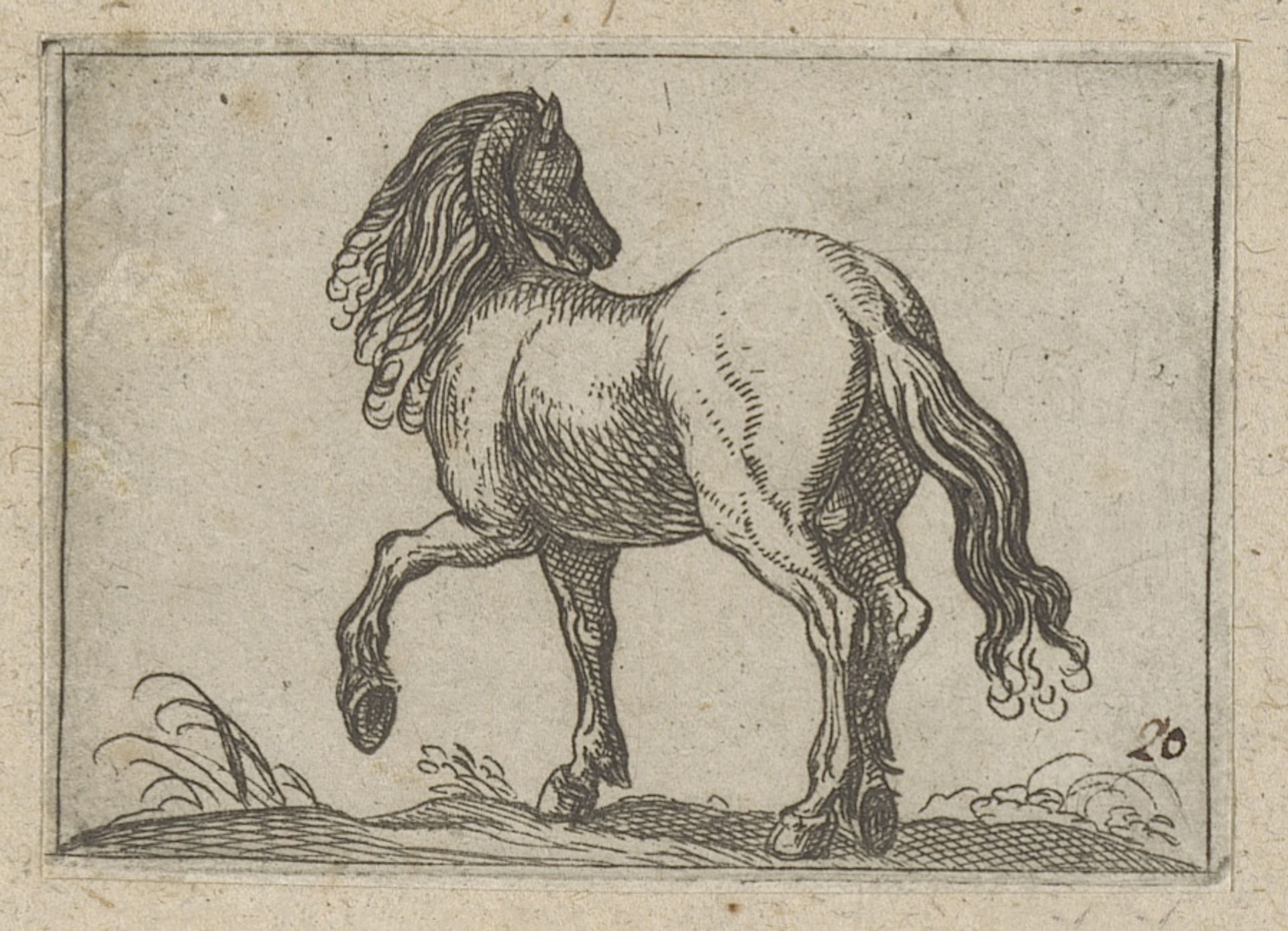 Klauwend paard van achter gezien by Antonio Tempesta