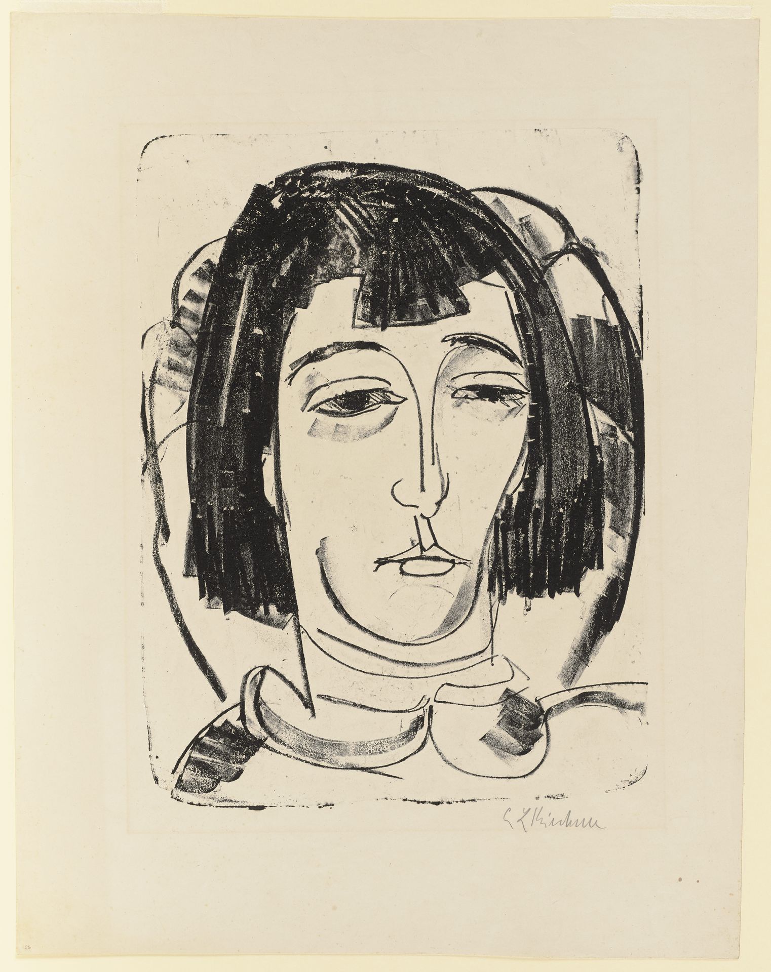 Kopf Erna mit kurzem Haar by Ernst Ludwig Kirchner