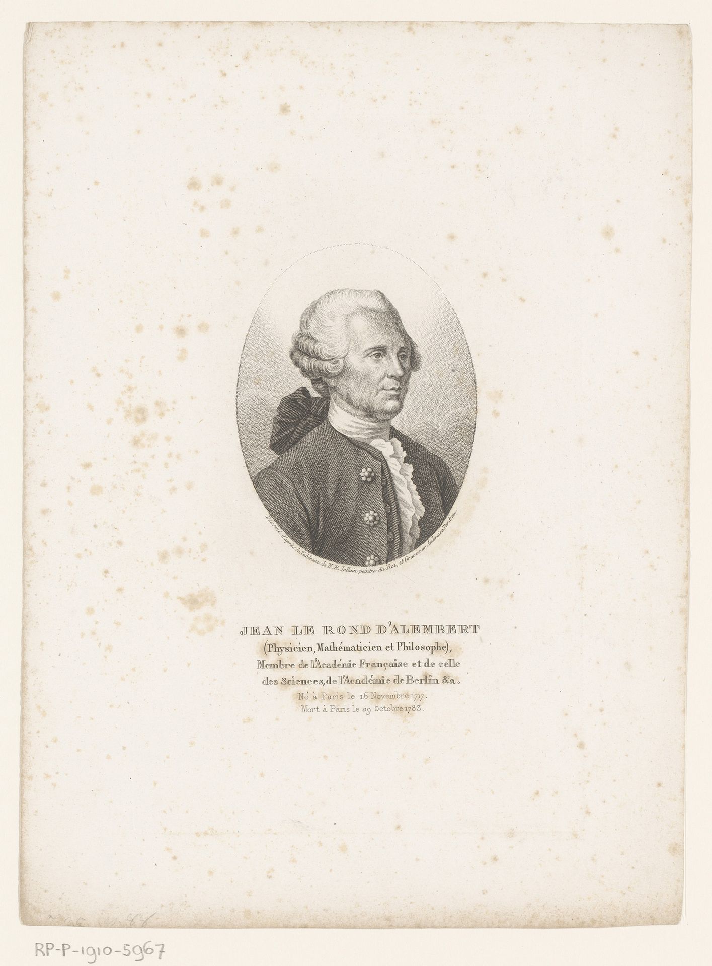 Portret van Jean le Rond d'Alembert by Ambroise Tardieu