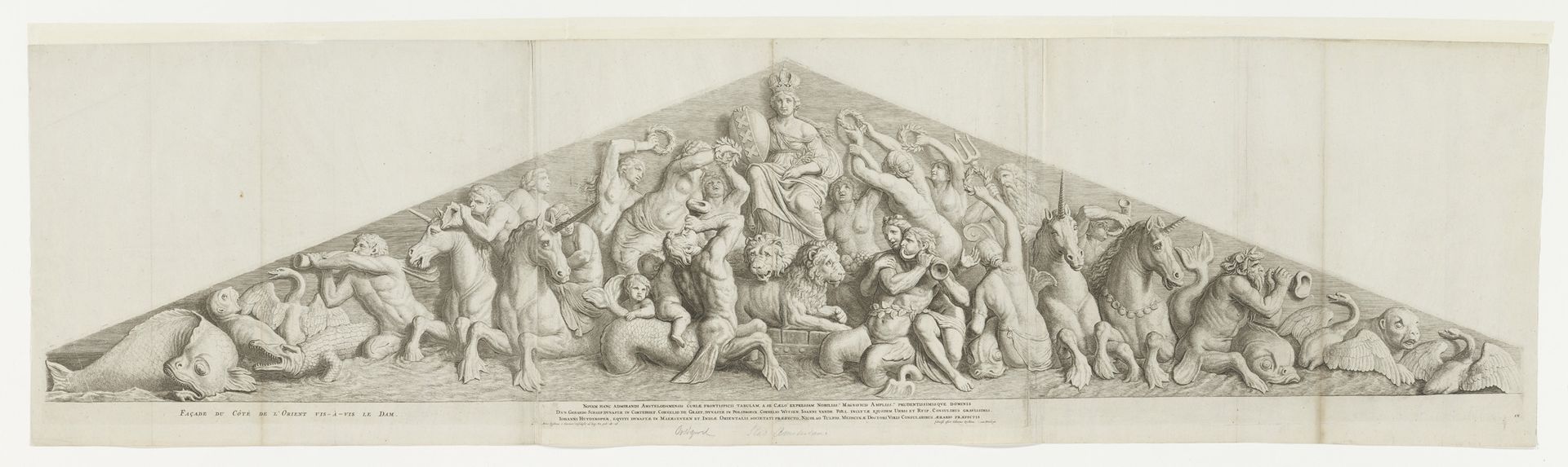 Reliëf op het timpaan op de voorgevel van het Stadhuis op de Dam by Hubert Quellinus