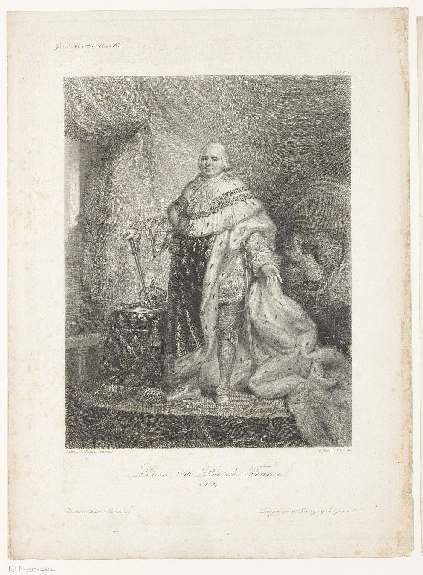 Portret van Lodewijk XVIII, koning van Frankrijk by Louis Gustave Thibault