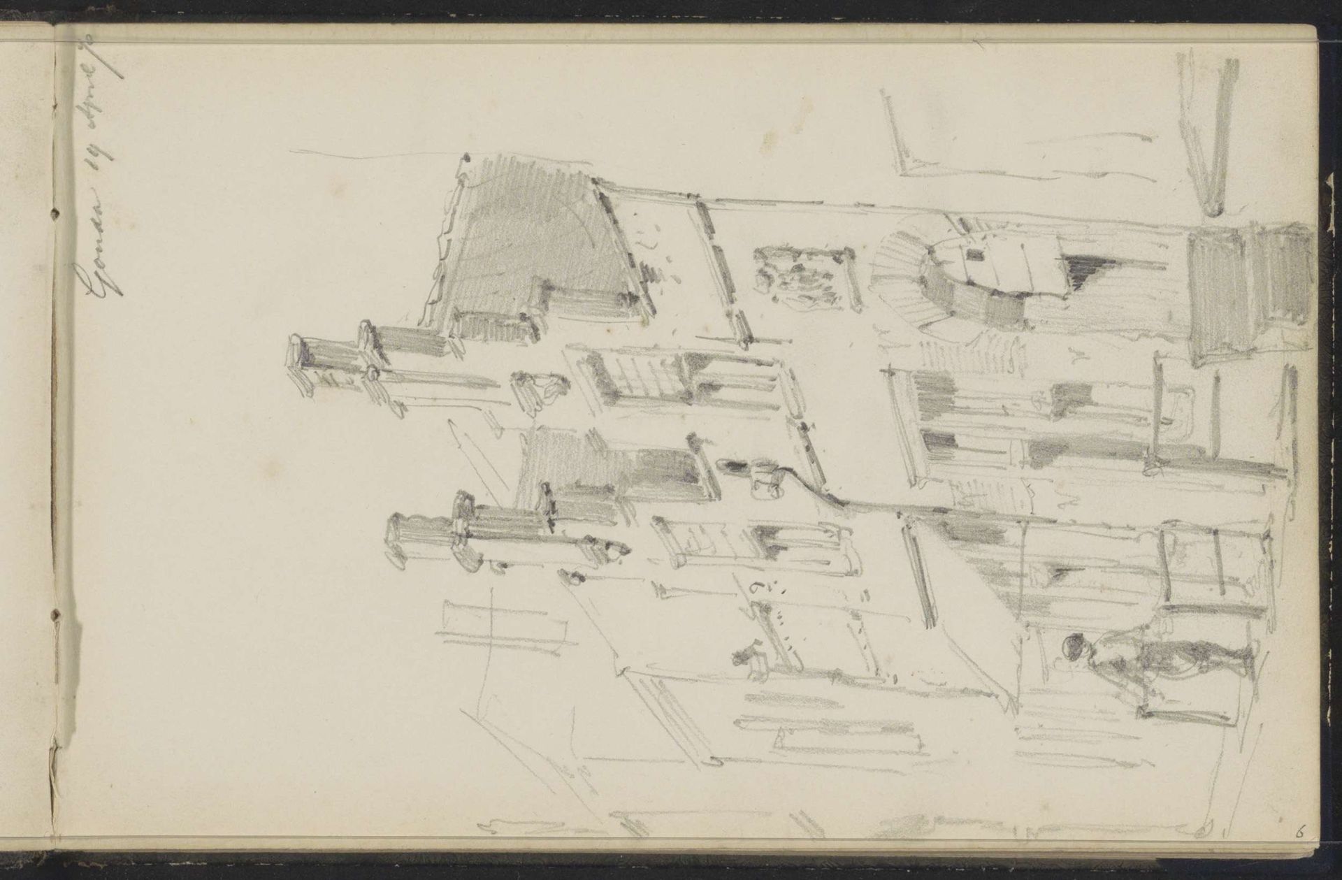 Gezicht op gebouwen in Gouda by Cornelis Springer