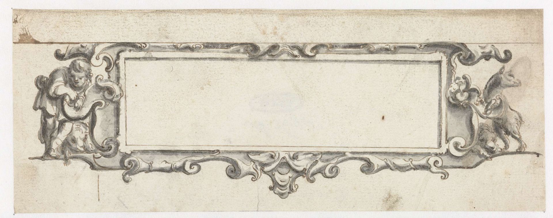 Rechthoekige cartouche met man en dieren by Pieter Jansz.