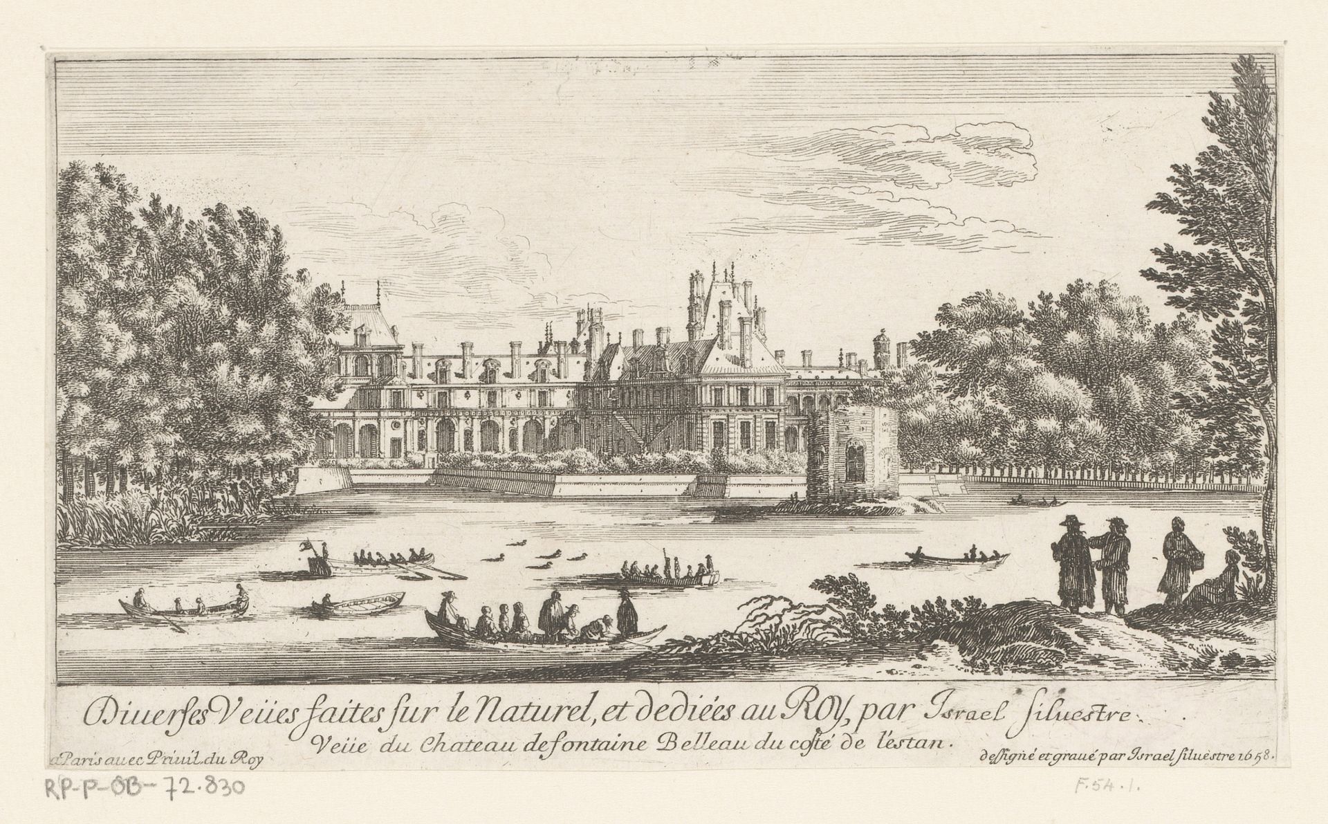 Titelprent met gezicht op kasteel Fontainebleau by Israel Silvestre