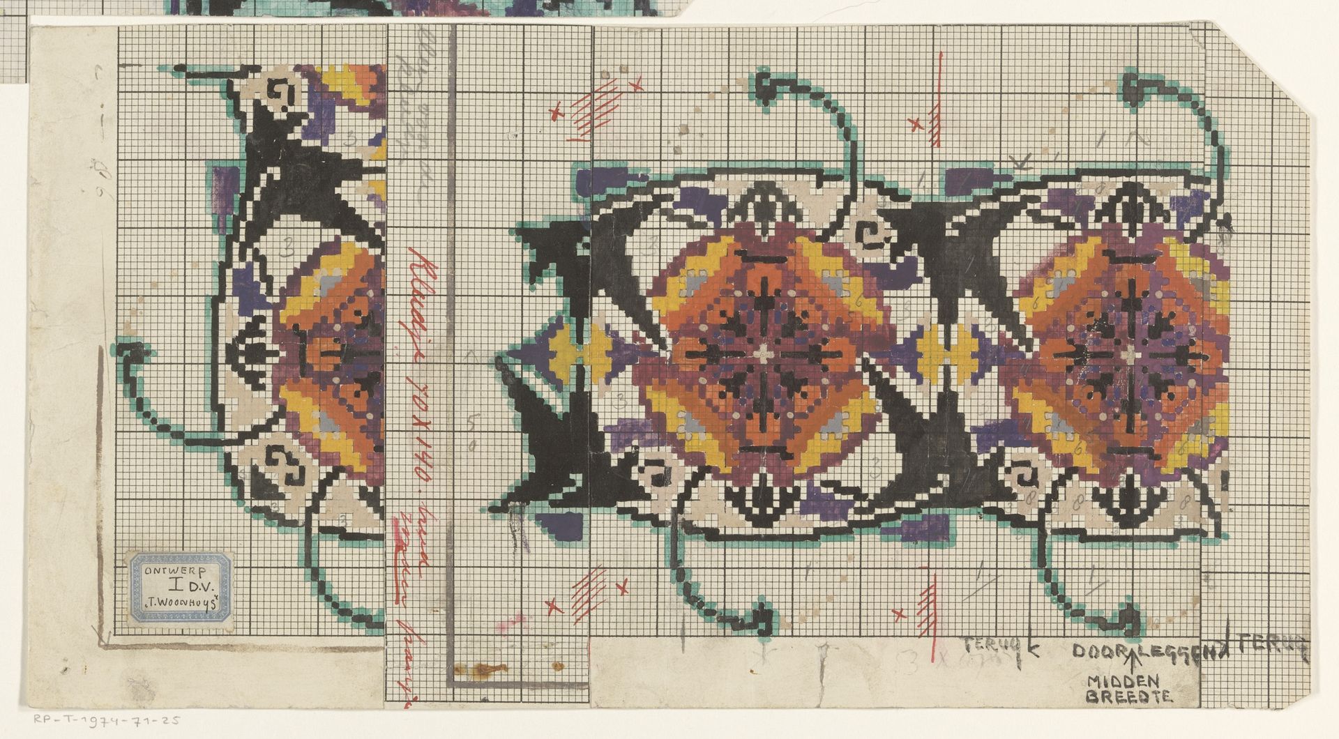 Ontwerp voor een tapijt met floraal patroon by Dirk Verstraten