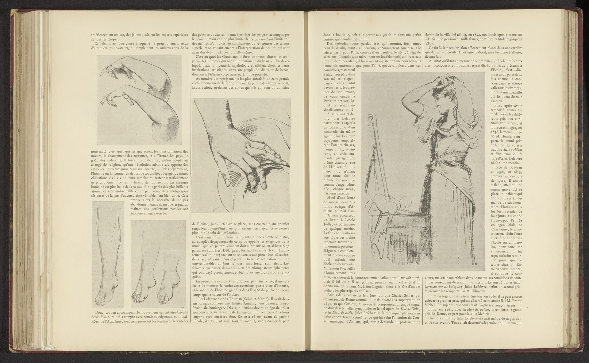 Fotoreproductie van vier tekeningen door vermoedelijk Jules Joseph Lefebvre, voorstellend armen, benen en een hand by Anonymous