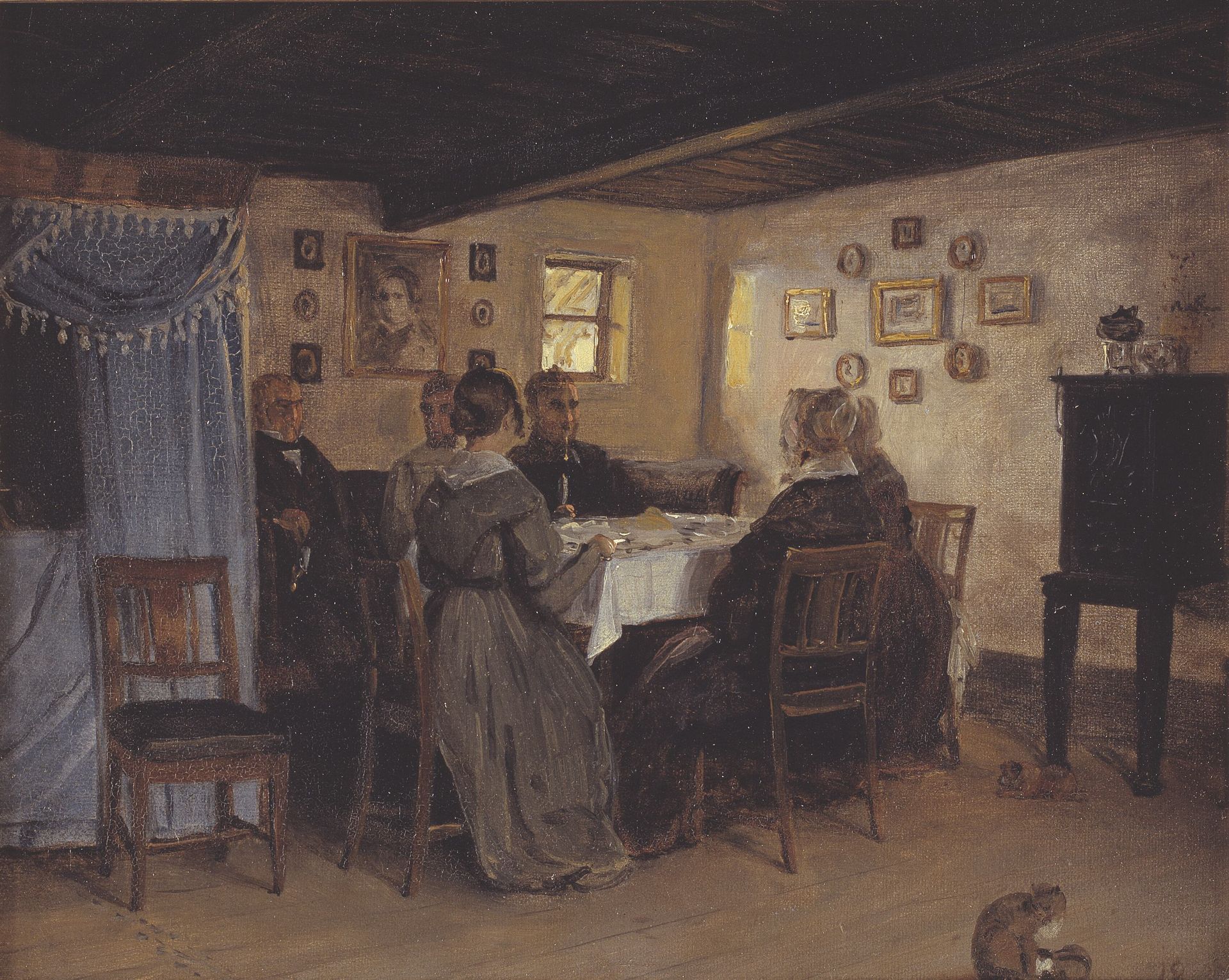 The Artist's Friends and Family Seated Round a Table. Vejby, North Zealand by P.C. Skovgaard