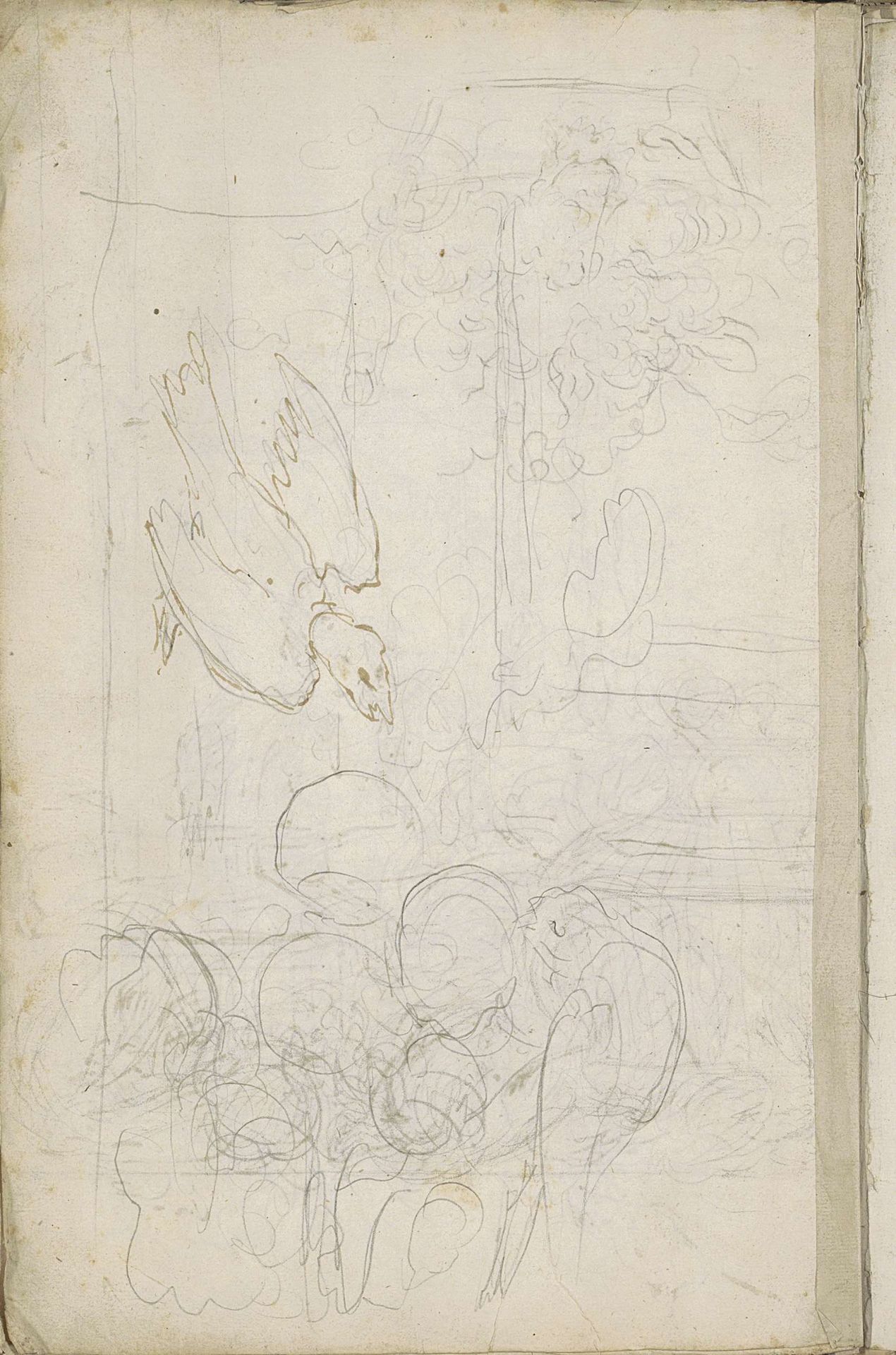 Studieblad met vogels, een bloemenmand en venster by Paul de Vos