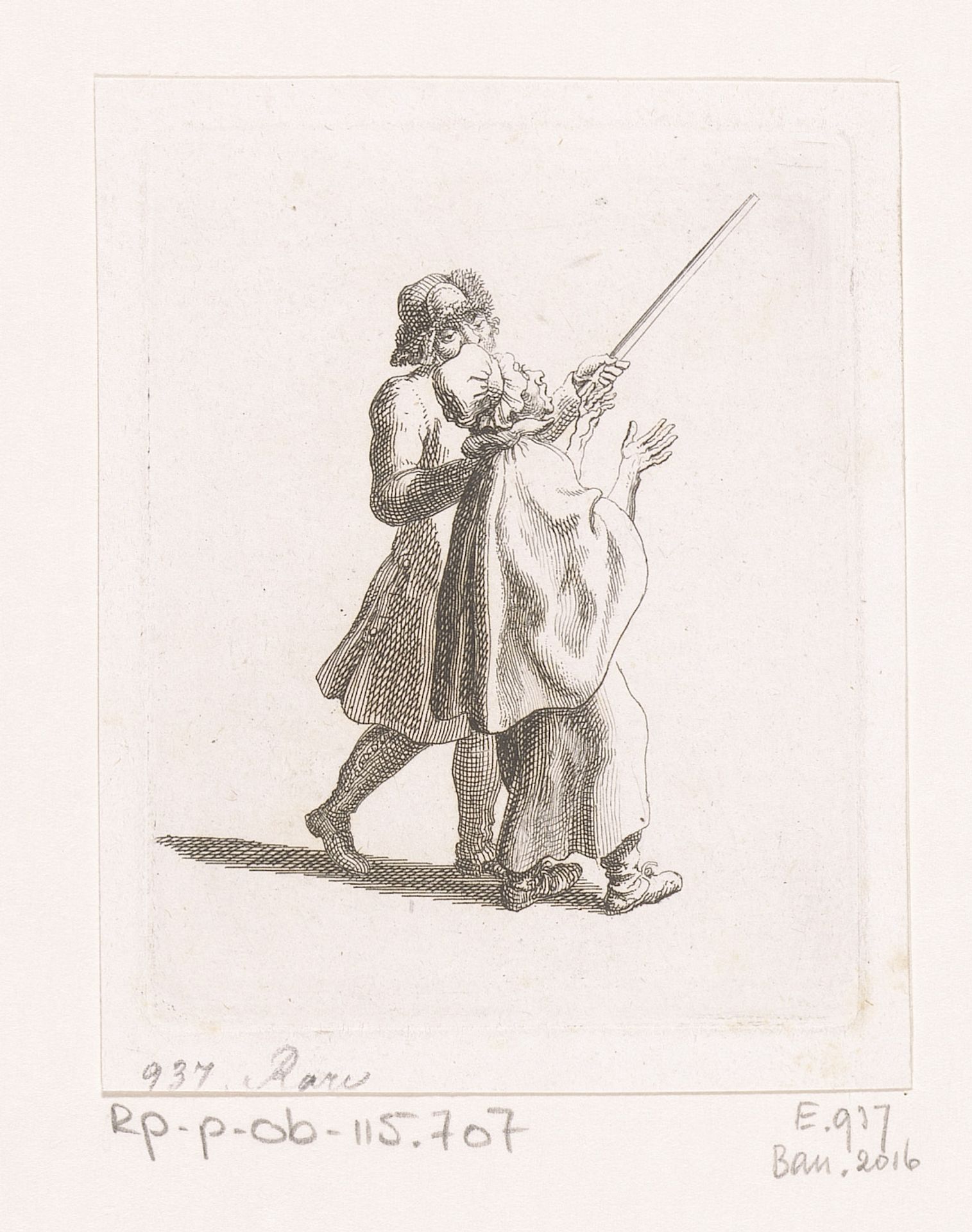 Bedelvoogd verjaagd een oude bedelaarster by Daniel Nikolaus Chodowiecki