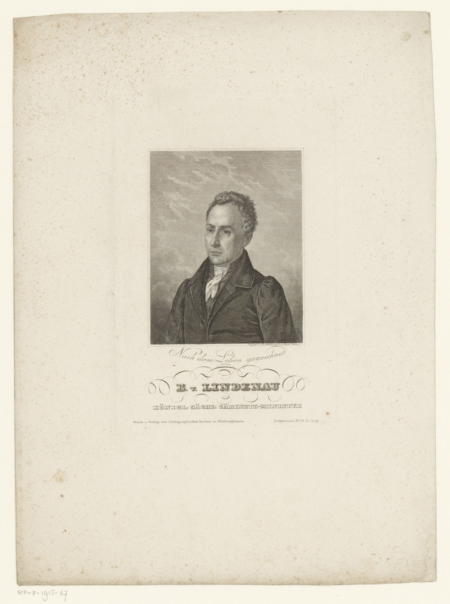 Portret van Bernhard August von Lindenau by Franz Xaver Stöber