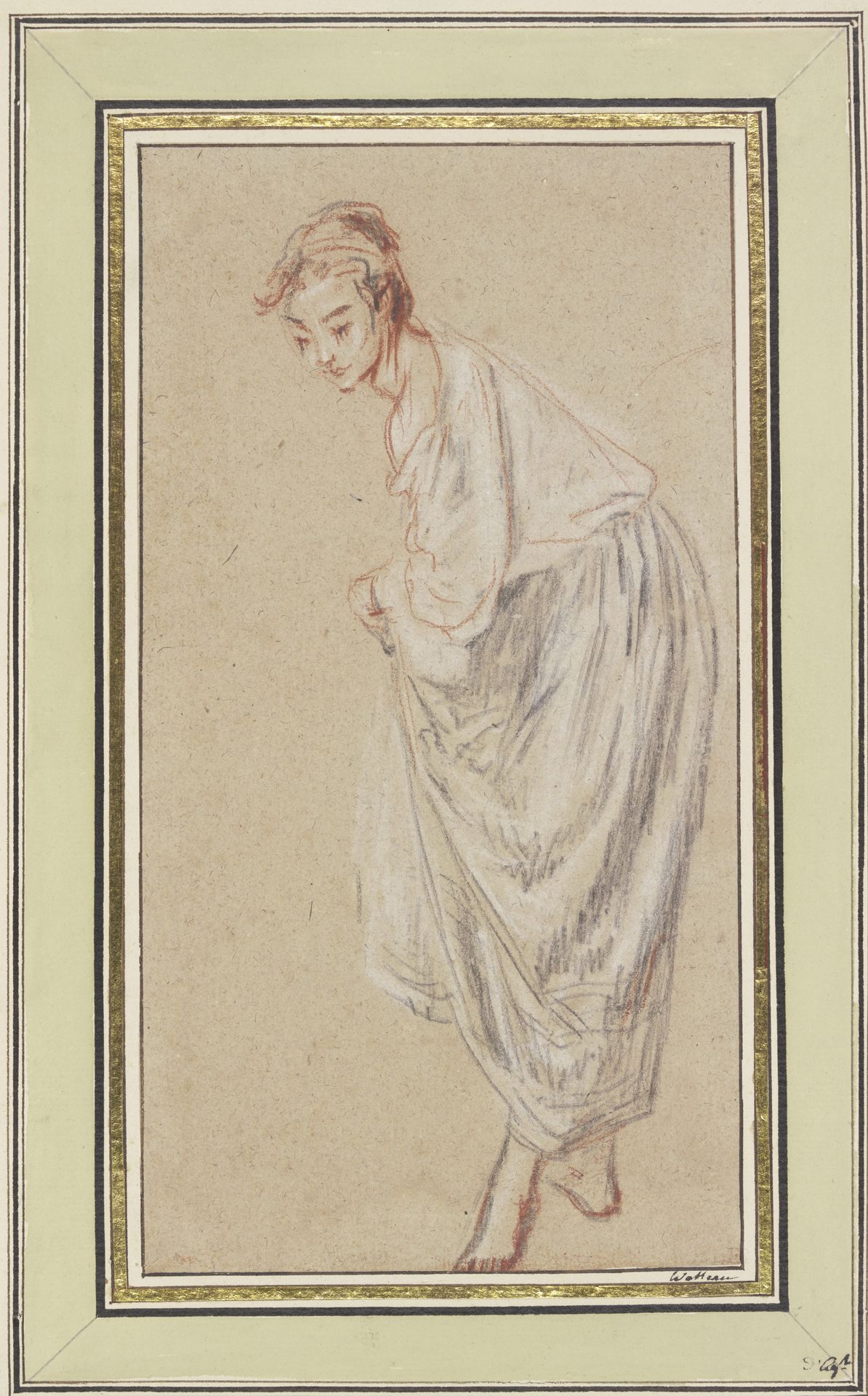 Standing Girl; barefoot, lifting her skirt by Jean-Antoine Watteau