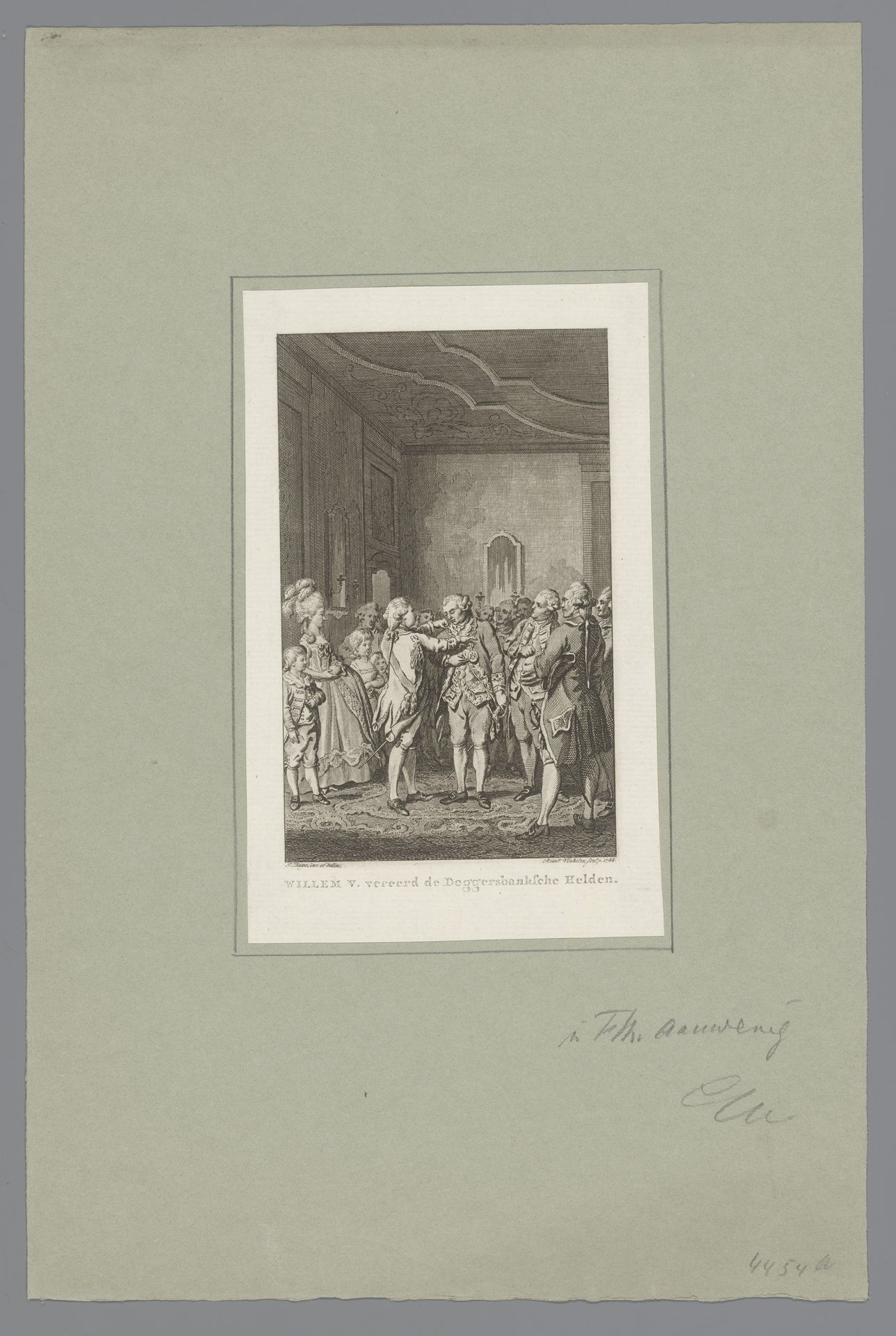 Willem V vereert de helden van de zeeslag bij Doggersbank, 1781 by Reinier Vinkeles