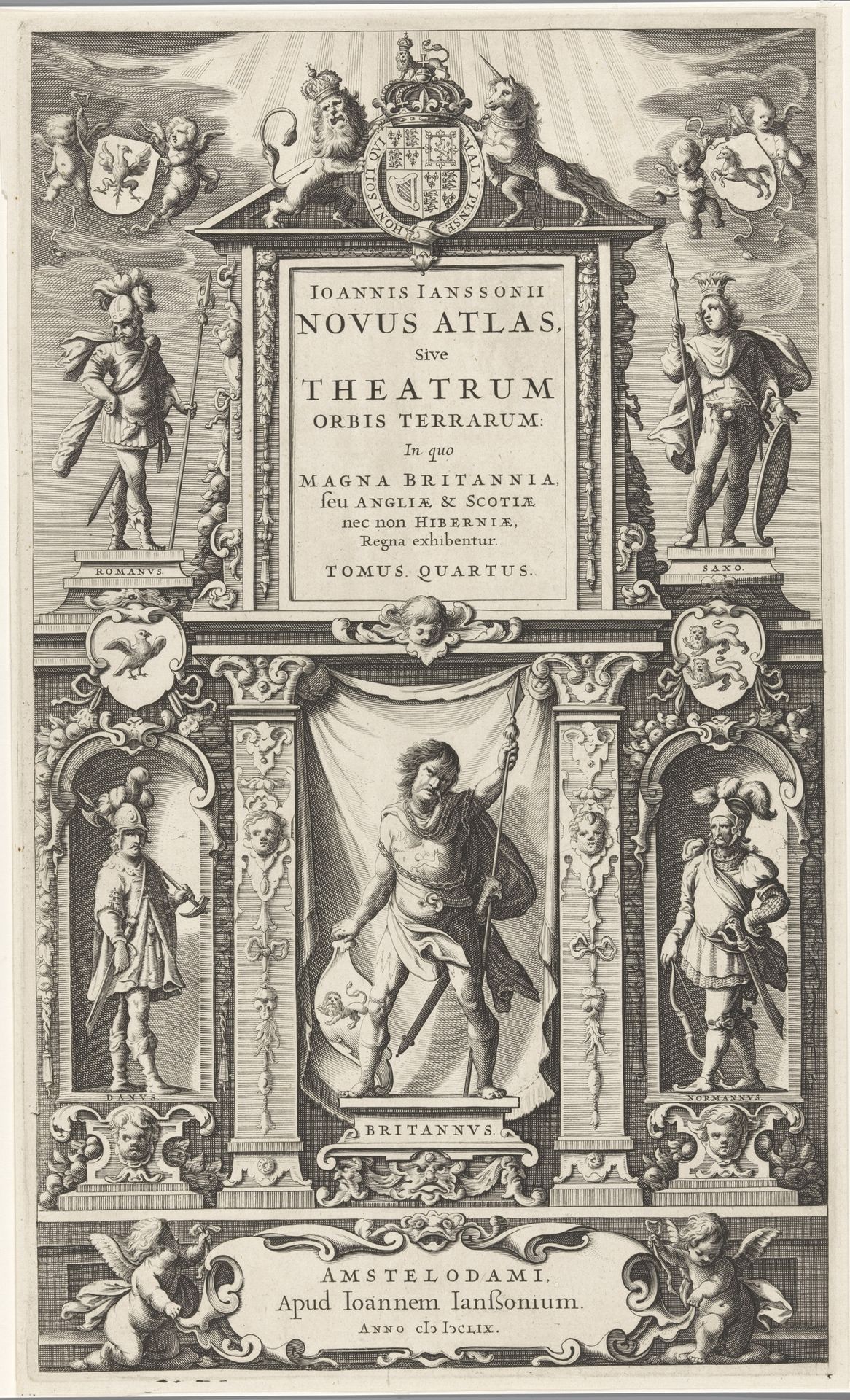Façade met personificaties van vijf bevolkingsgroepen by Daniël van den Bremden