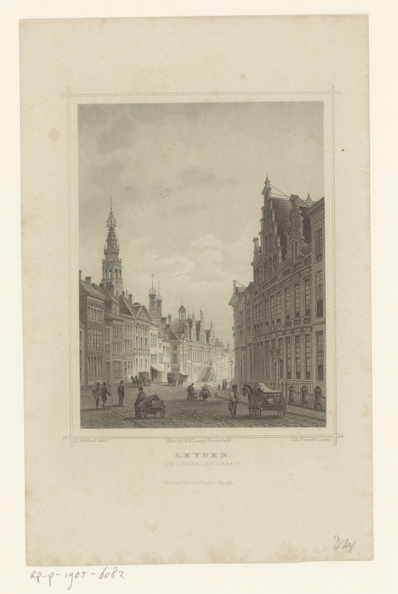 Gezicht op de Breestraat in Leiden by Johann Gabriel Friedrich Poppel