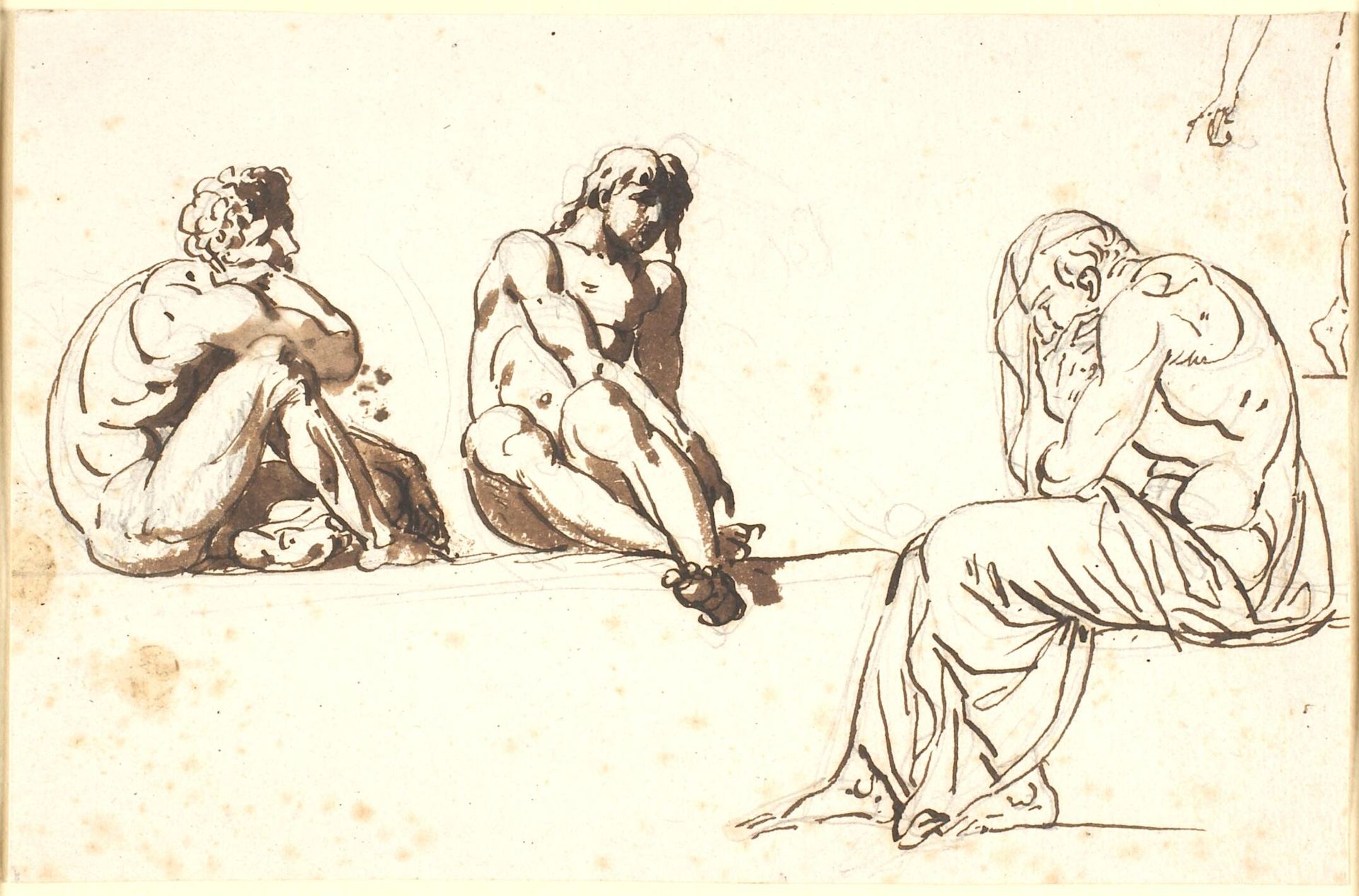 Tre mandsfigurer, de to nøgne, den tredje påklædt by Nicolai Abildgaard