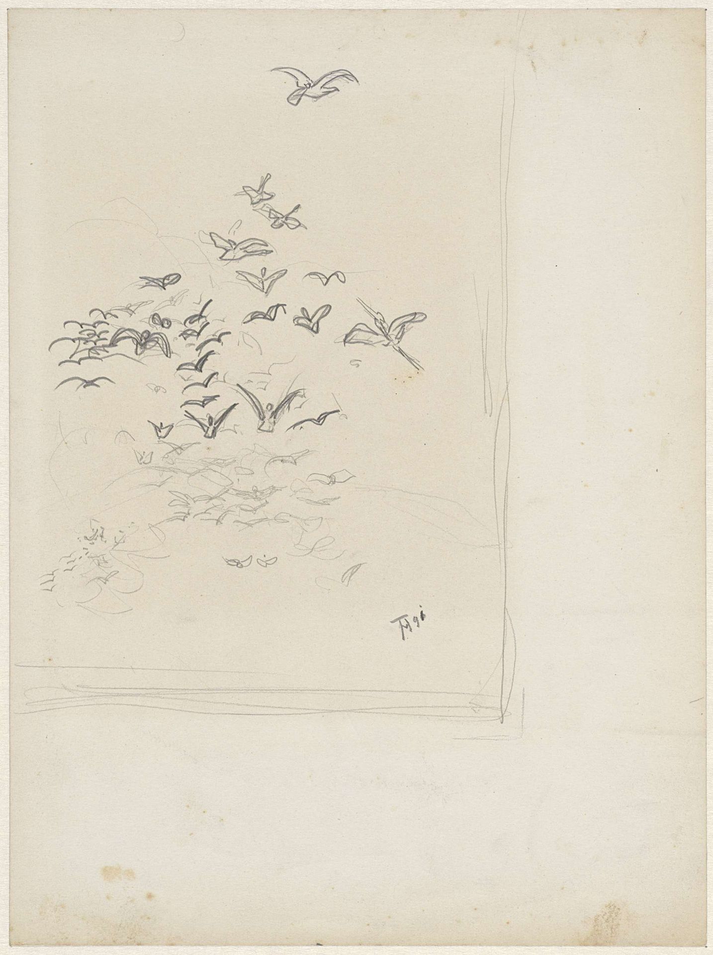 Schets voor illustratie in Hoe de vogels aan een koning kwamen by Theo van Hoytema