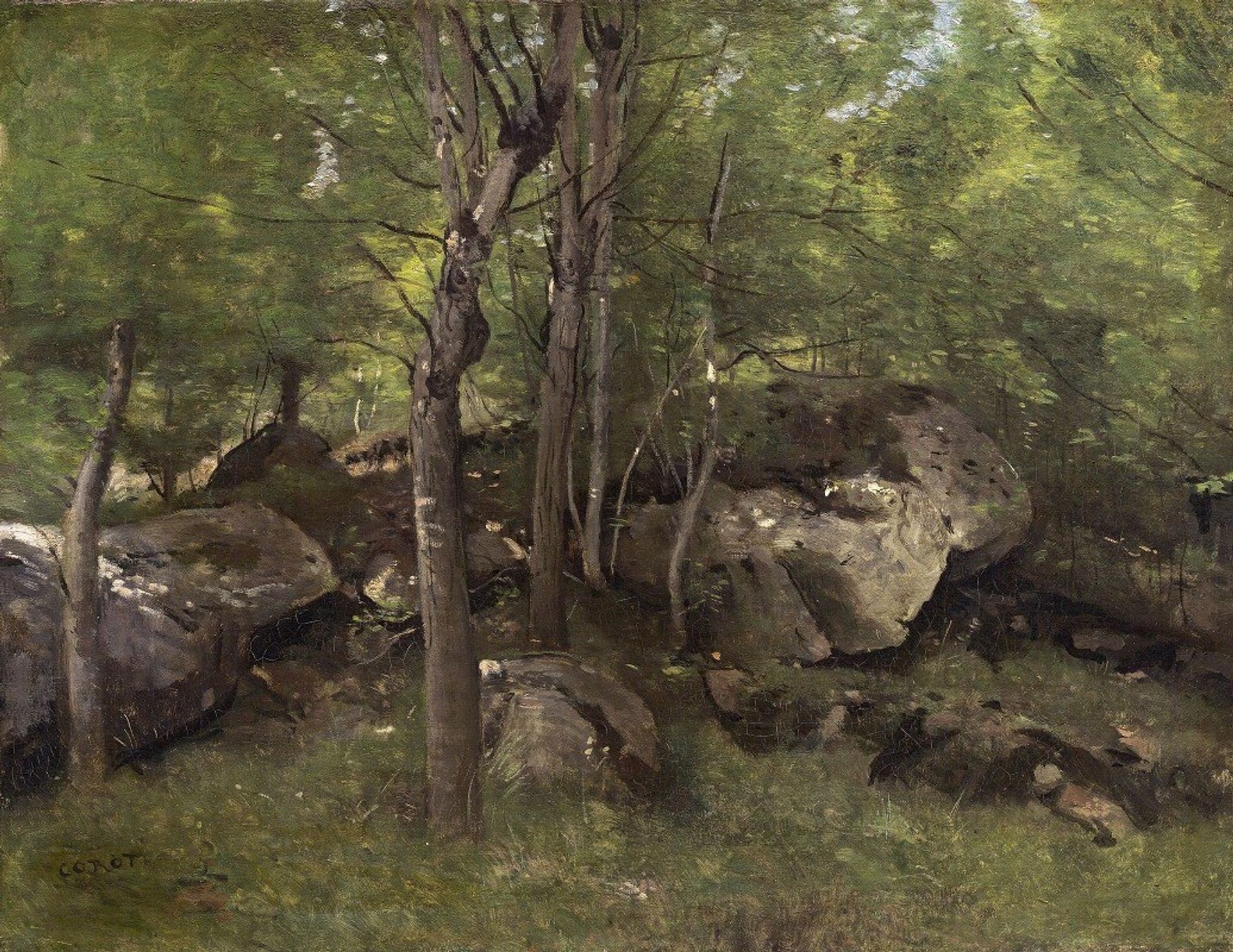 Rocks in the Forest of Fontainebleau by Camille Corot