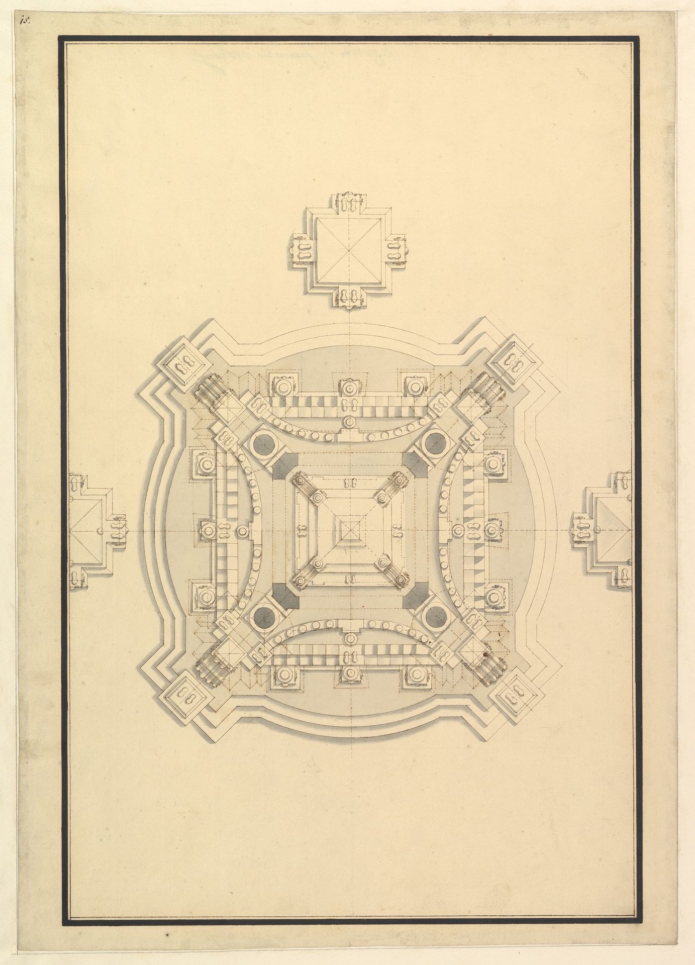 Ground Plan for a Catafalque for the regent of France Philip, Duke d'Orleans (1674-1723) by Giuseppe Galli Bibiena