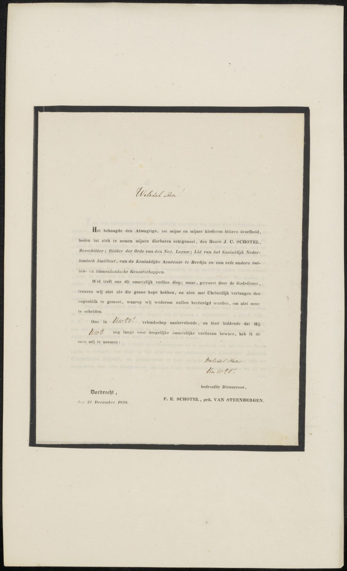 Overlijdensbericht aan Johannes Immerzeel by Anonymous