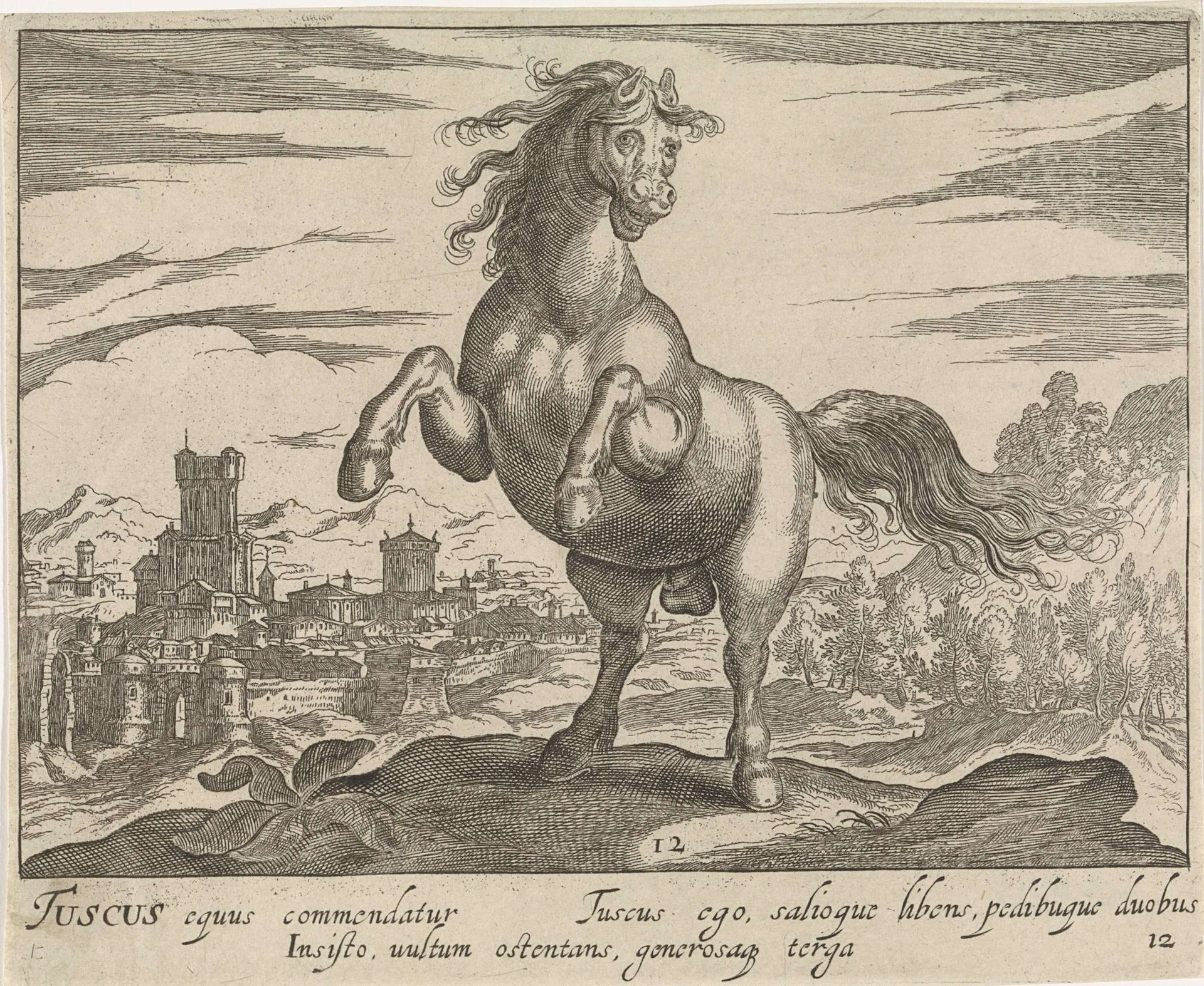 Landschap met paard uit Toscane, steigerend by Egbert Van Panderen