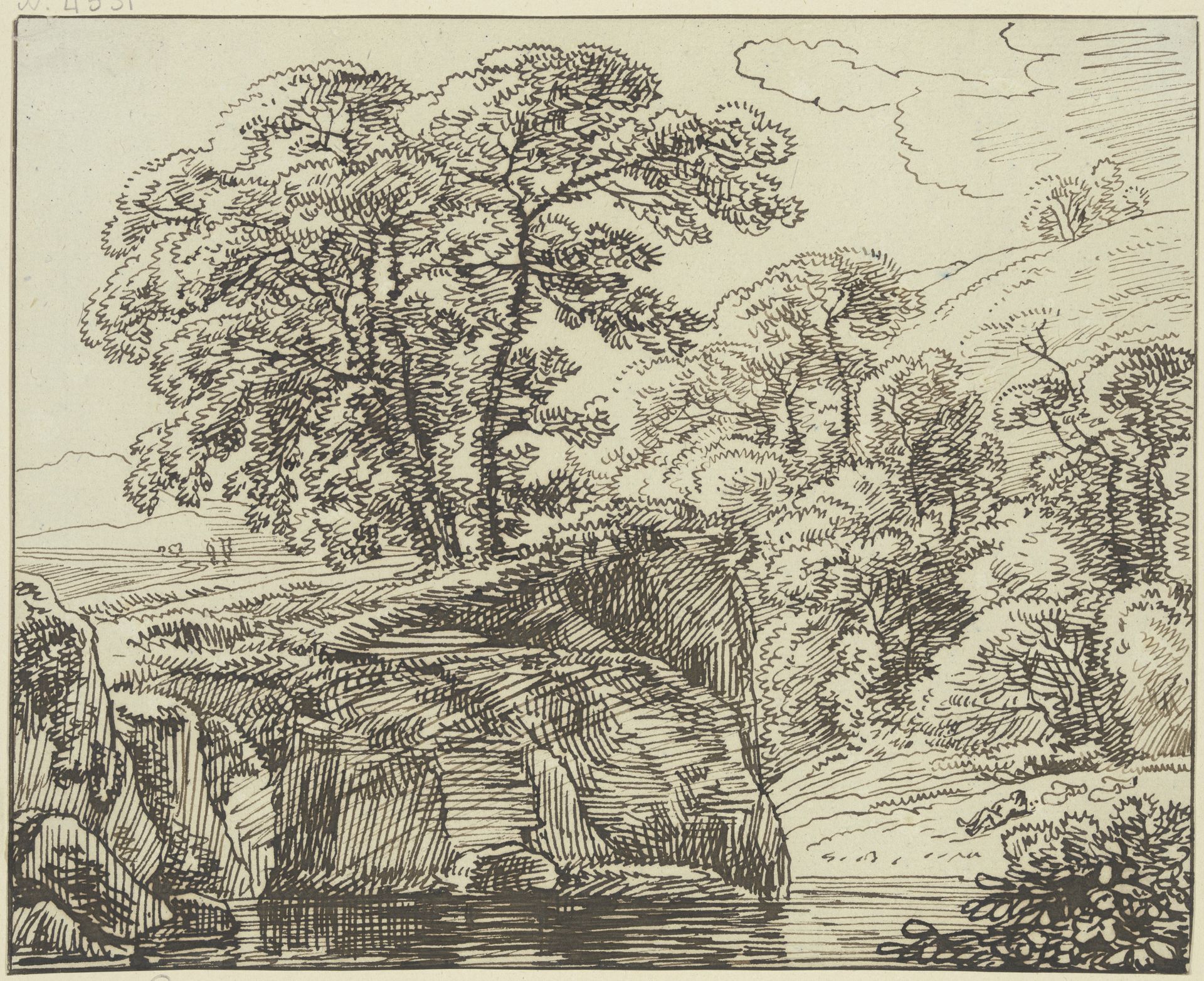 Felslandschaft mit großen Bäumen by Franz Kobell