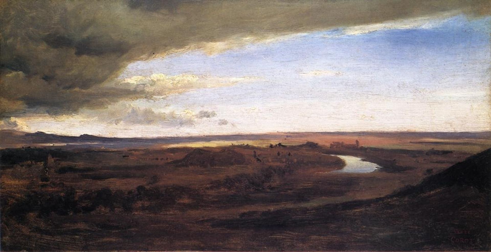 The Roman Cammagna, with the Tiber by Camille Corot