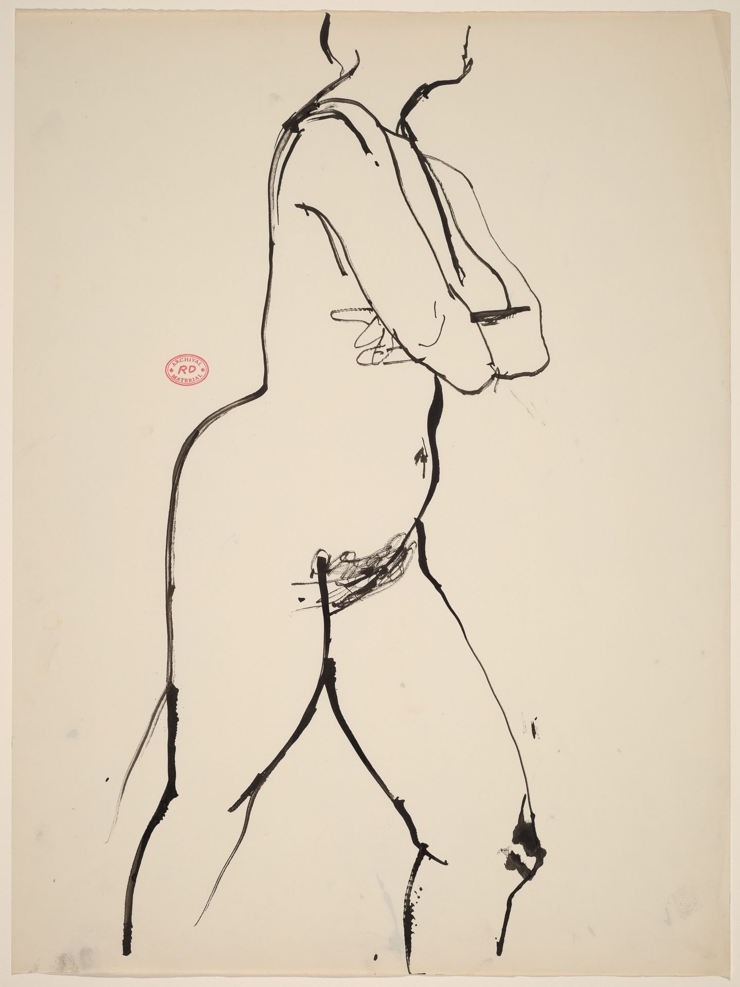 Untitled [nude with her arms crossed stepping forward] by Richard Diebenkorn