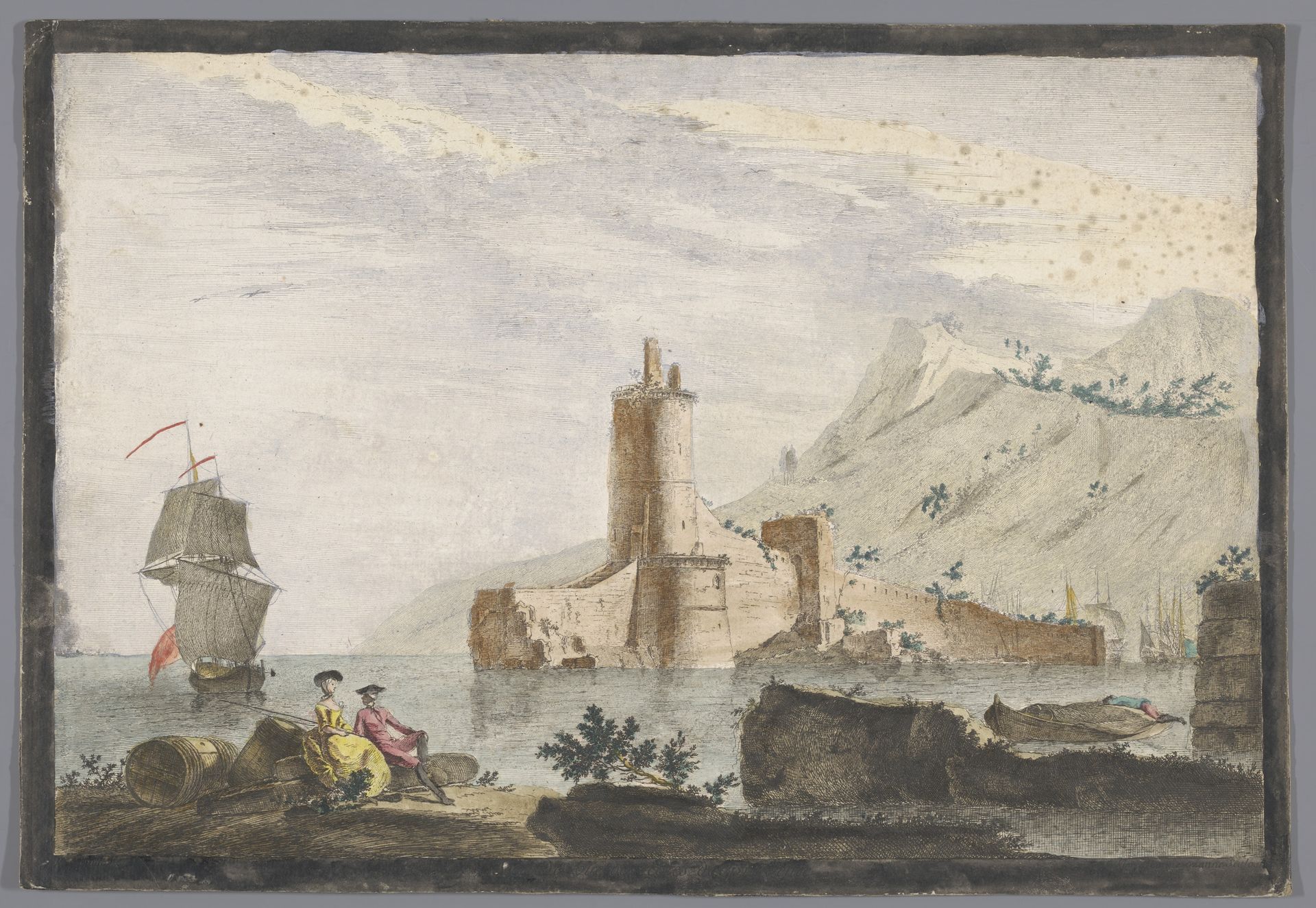 Gezicht op een haven met een toren in de Provence by Anonymous