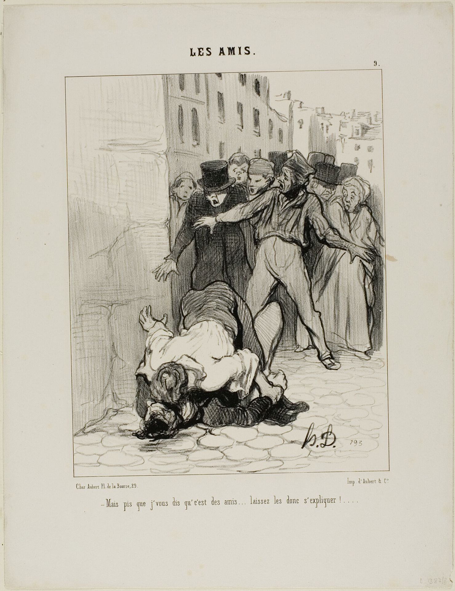 “- But I am telling you, they are friends.... they are just expressing themselves to each other,” plate 9 from Les Amis by Honoré Daumier