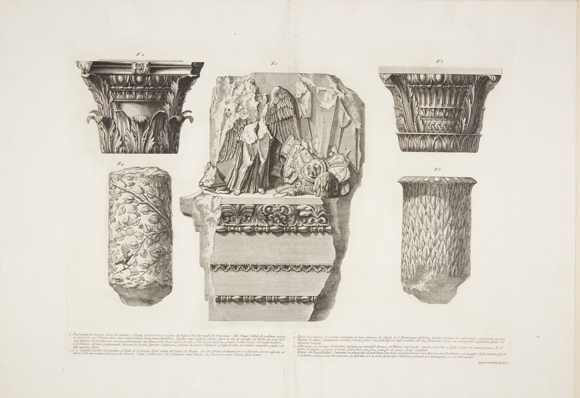 Fragments of frieze, columns and capitals by Giovanni Battista Piranesi