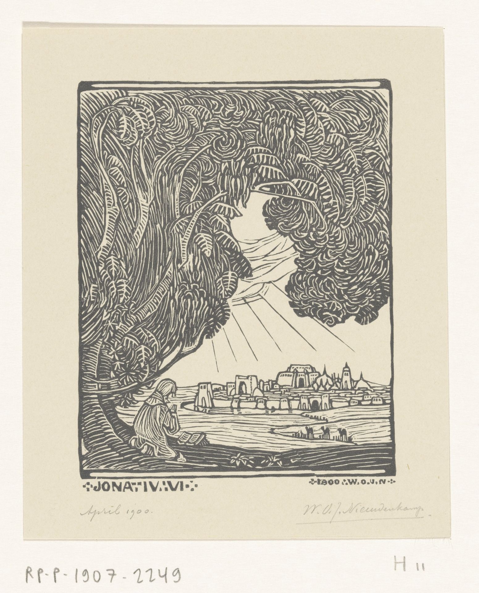 Jona zit onder de wonderboom in de buurt van Nineve by Wijnand Otto Jan Nieuwenkamp