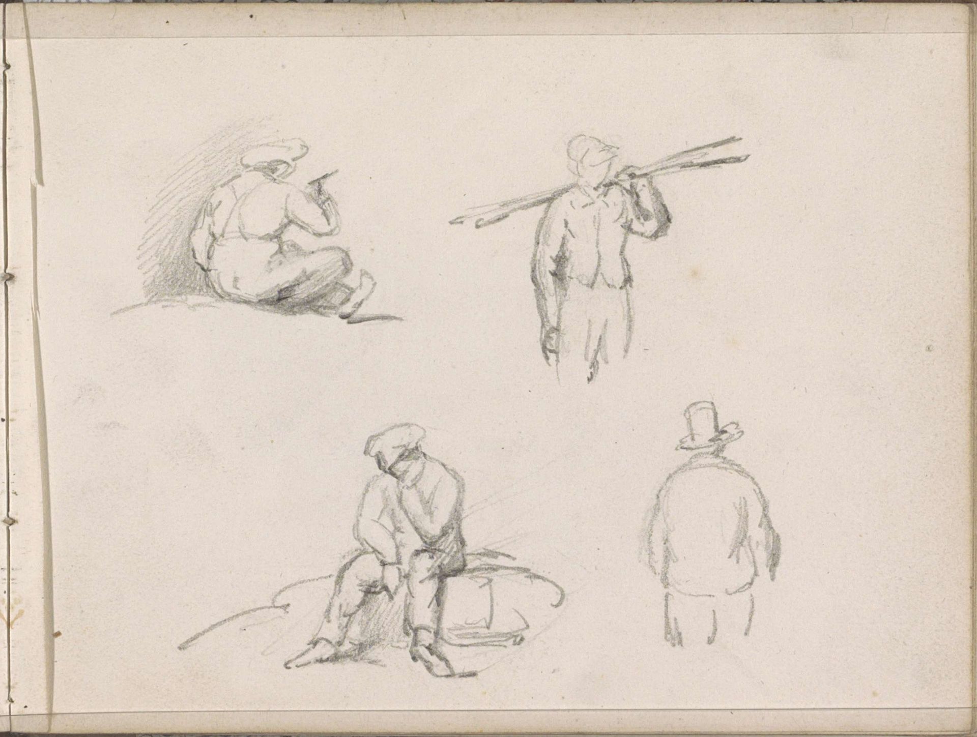 Studieblad met vier mannen in verschillende houdingen by Maria Vos