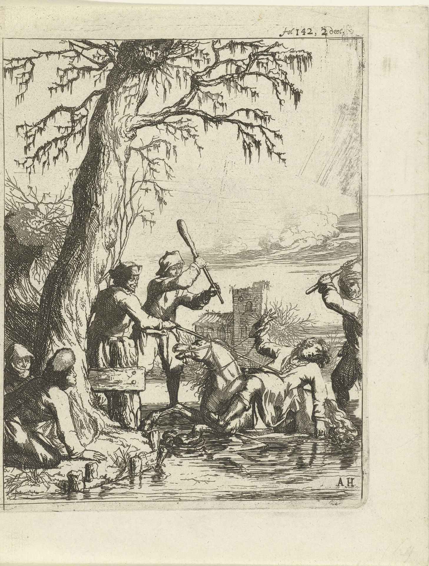 Graaf Willem II zakt bij Hoogwoud door het ijs, 1256 by Arnold Houbraken